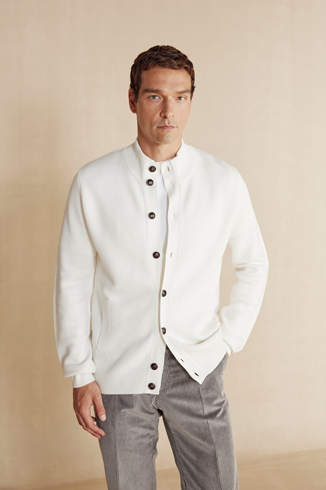 Dik Yaka Cepli Düğmeli Hırka BBFW24MKS003148 | Brooks Brothers