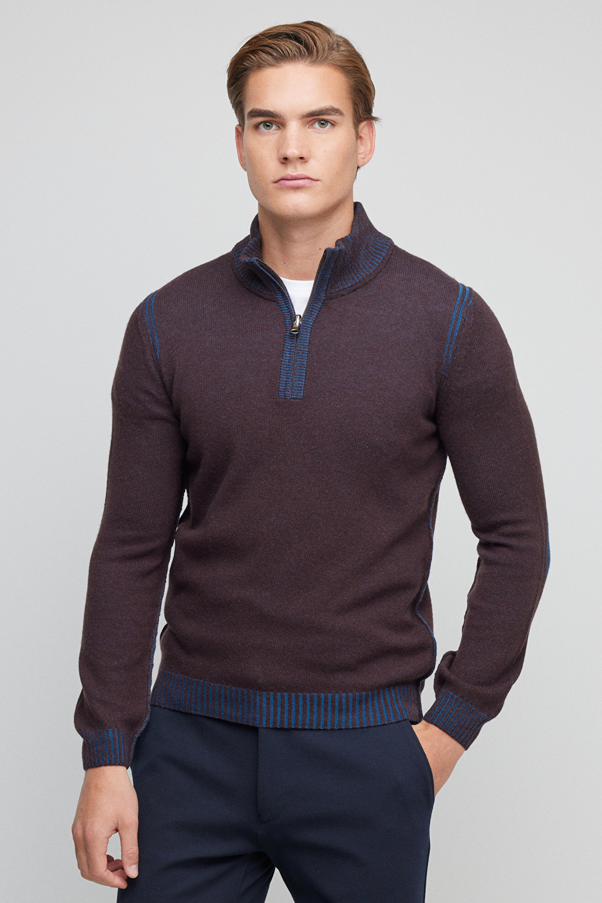 100 Yün Fermuarlı Yaka Kazak BBFL23MKL002150 | Brooks Brothers