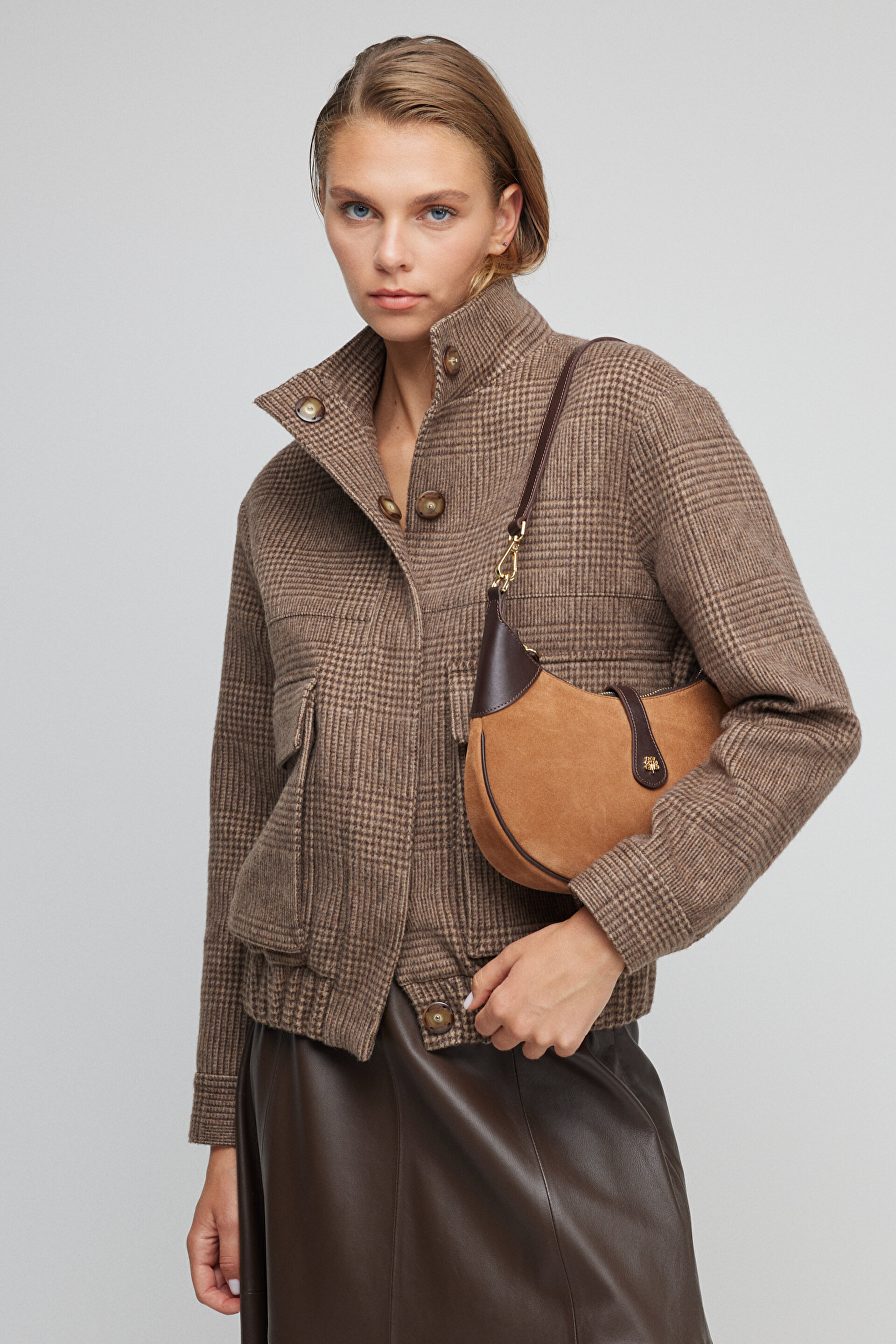 Yünlü Dik Yaka Desenli Mont BBFW23FJC014295 | Brooks Brothers