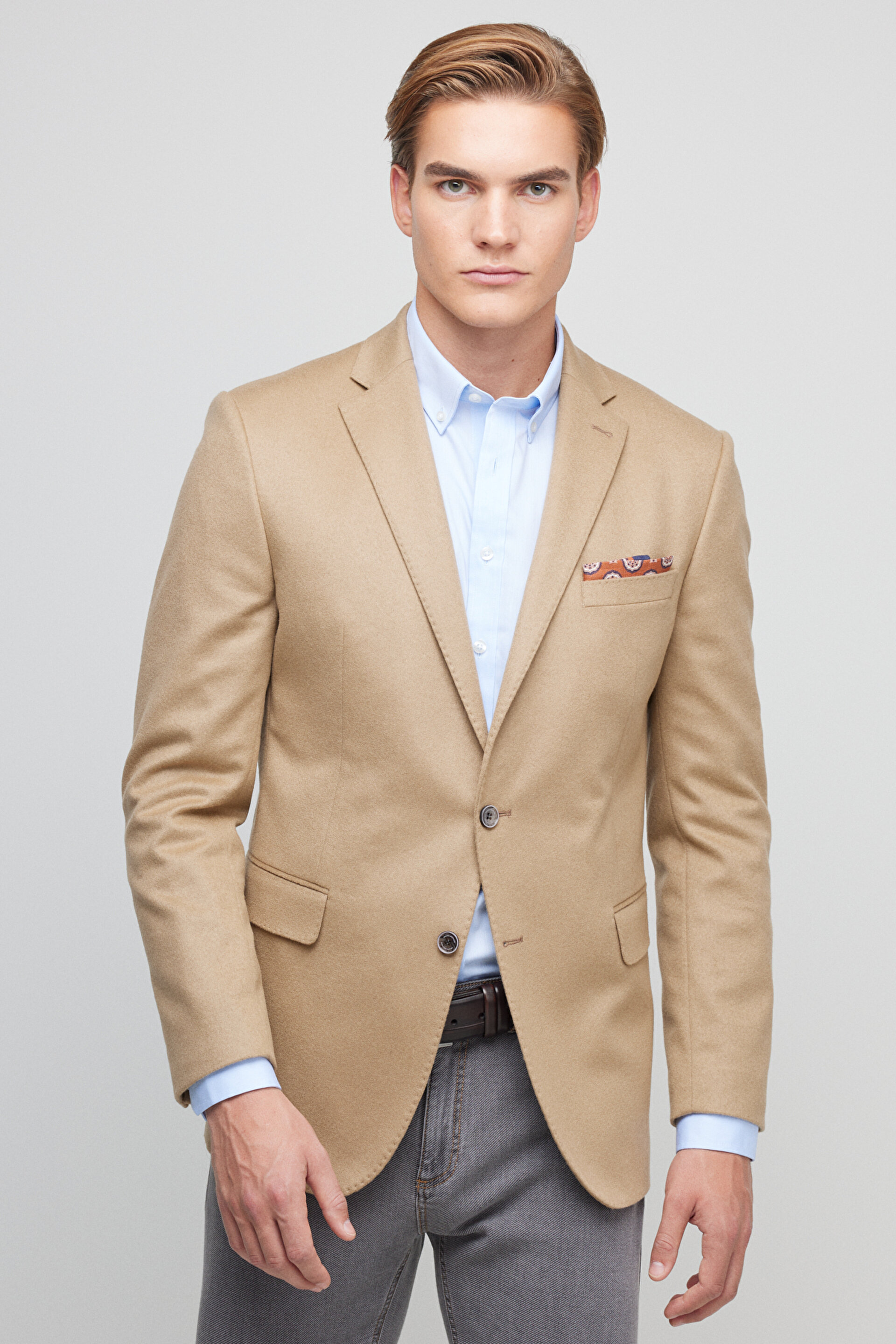 Yün Kaşmir Karışımlı Slim Fit Mono Yaka Ceket BBFW23MBL024146