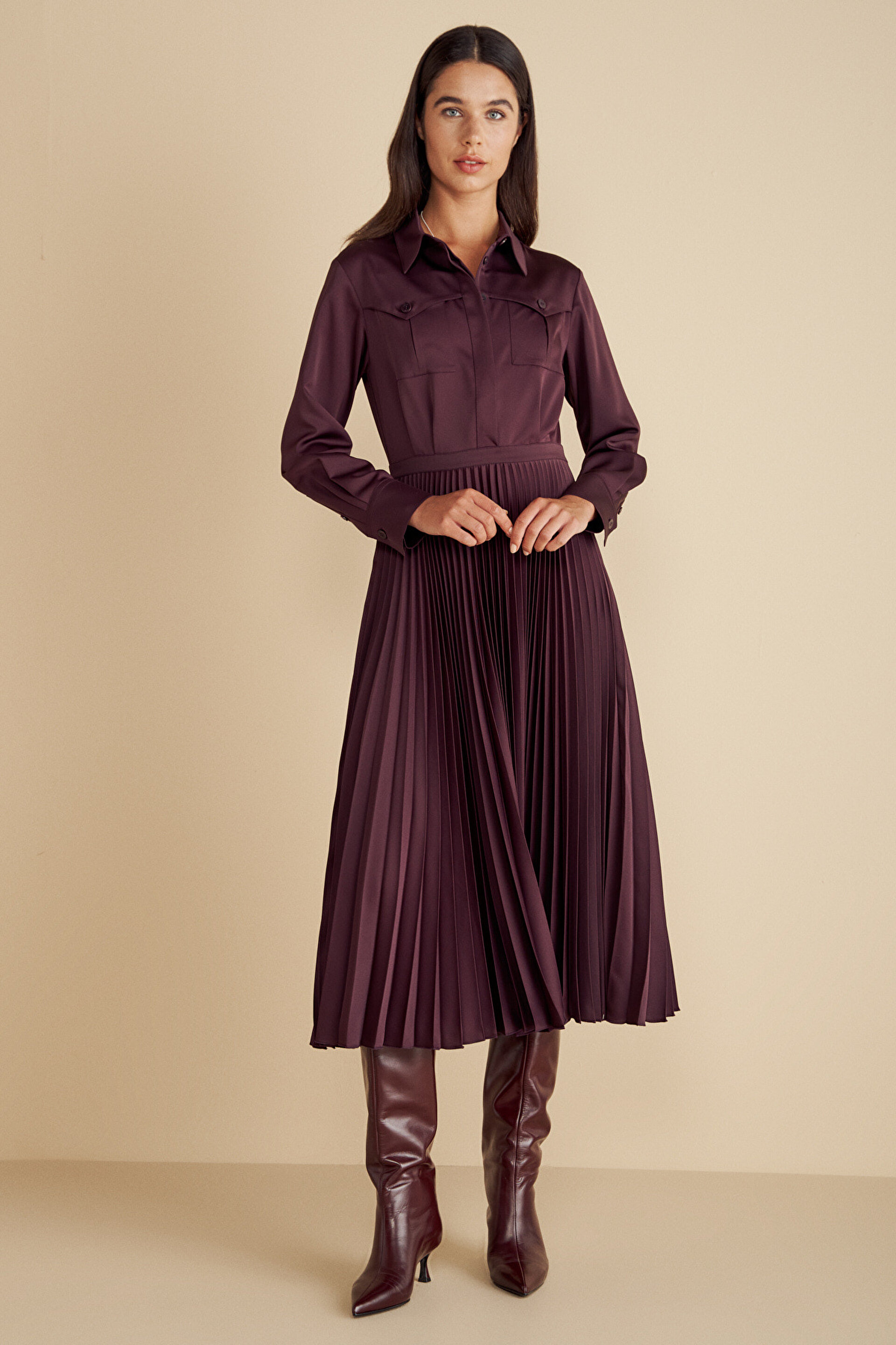 Cepli Pliseli Krep Midi Elbise BBFW25FDR024127 | Brooks ...