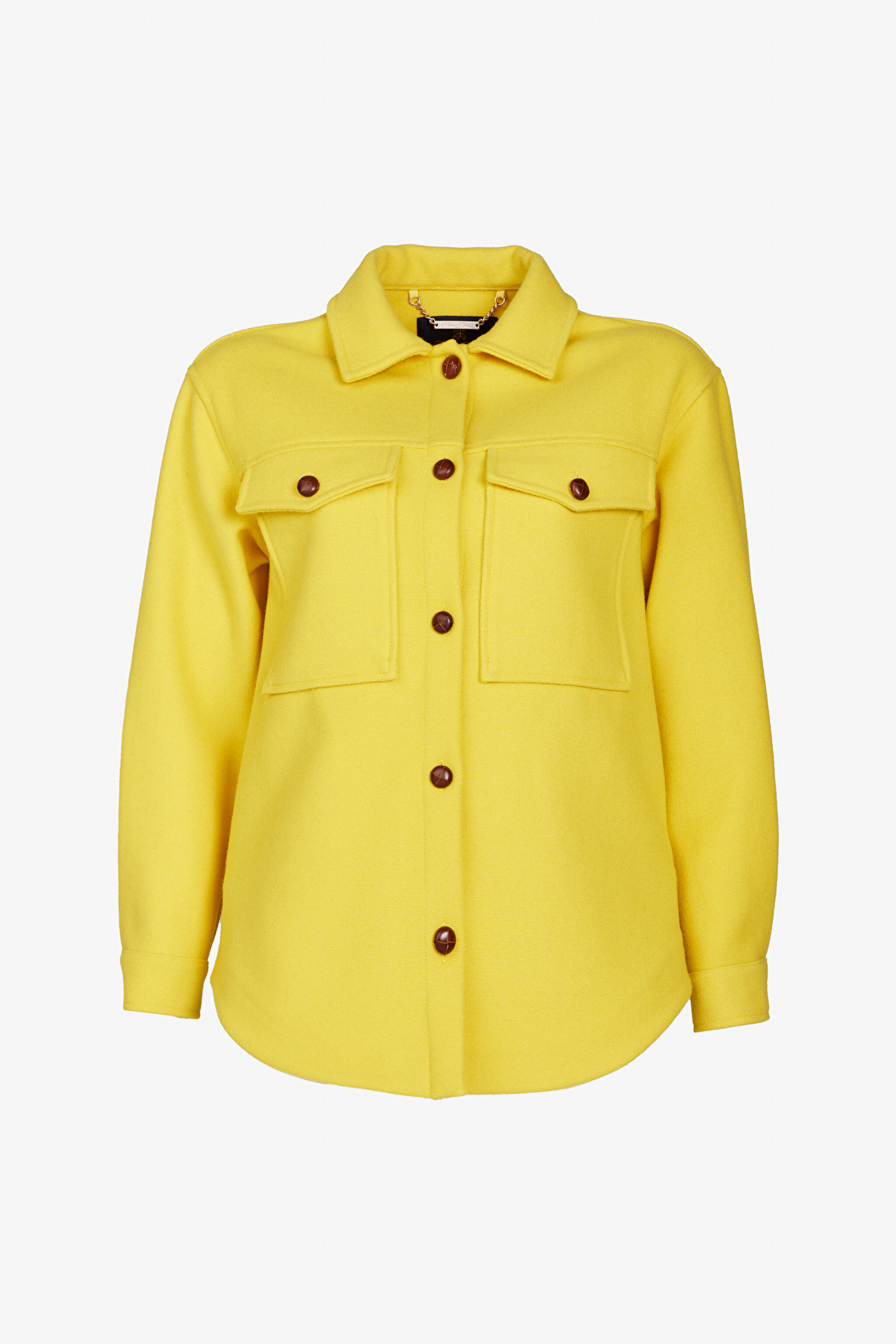 Yünlü Oversize Fit Gömlek Yaka Cepli Mont - Sarı (görsel 7)