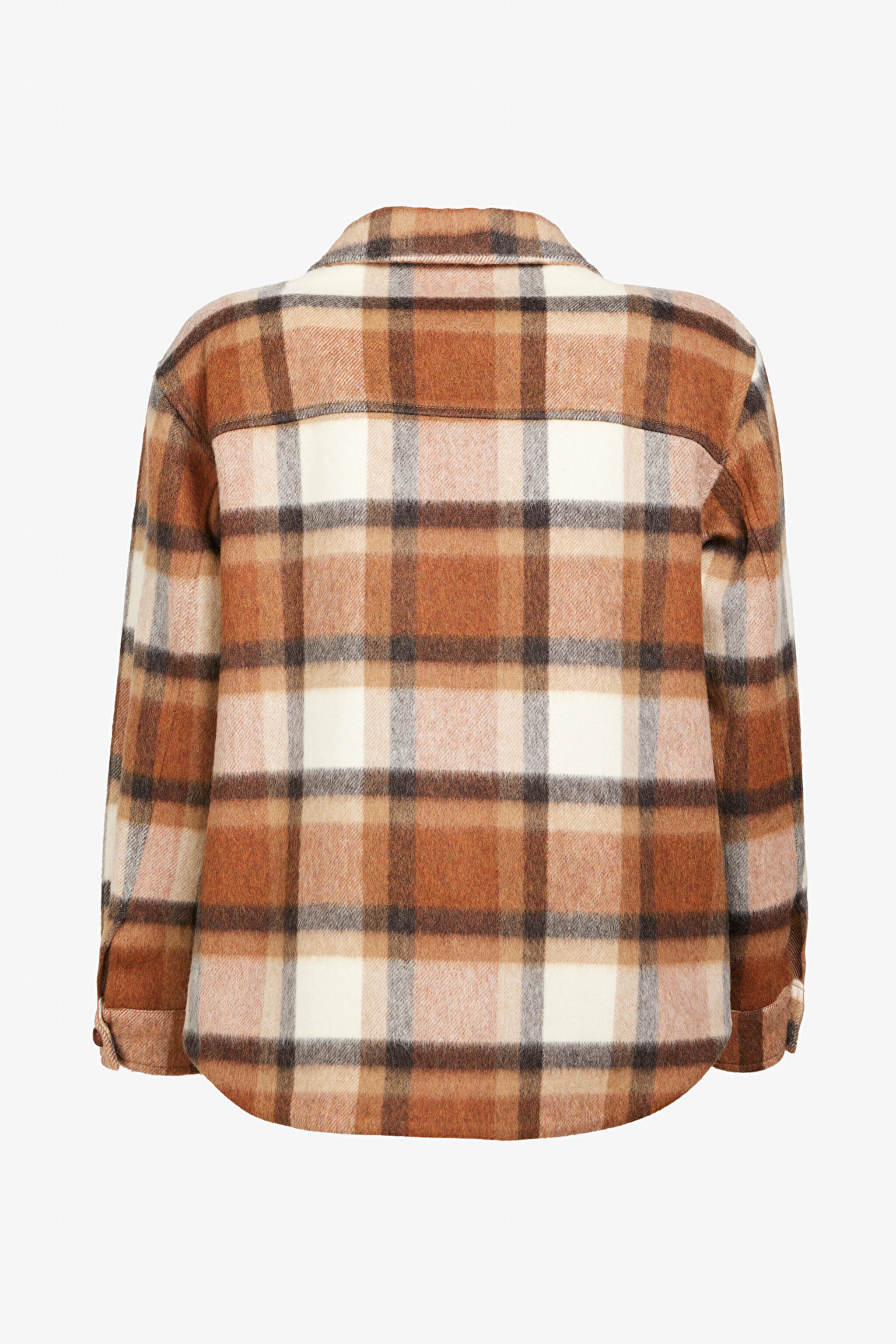 Yünlü Oversize Fit Gömlek Yaka Mont - Kahverengi-Bej (görsel 7)