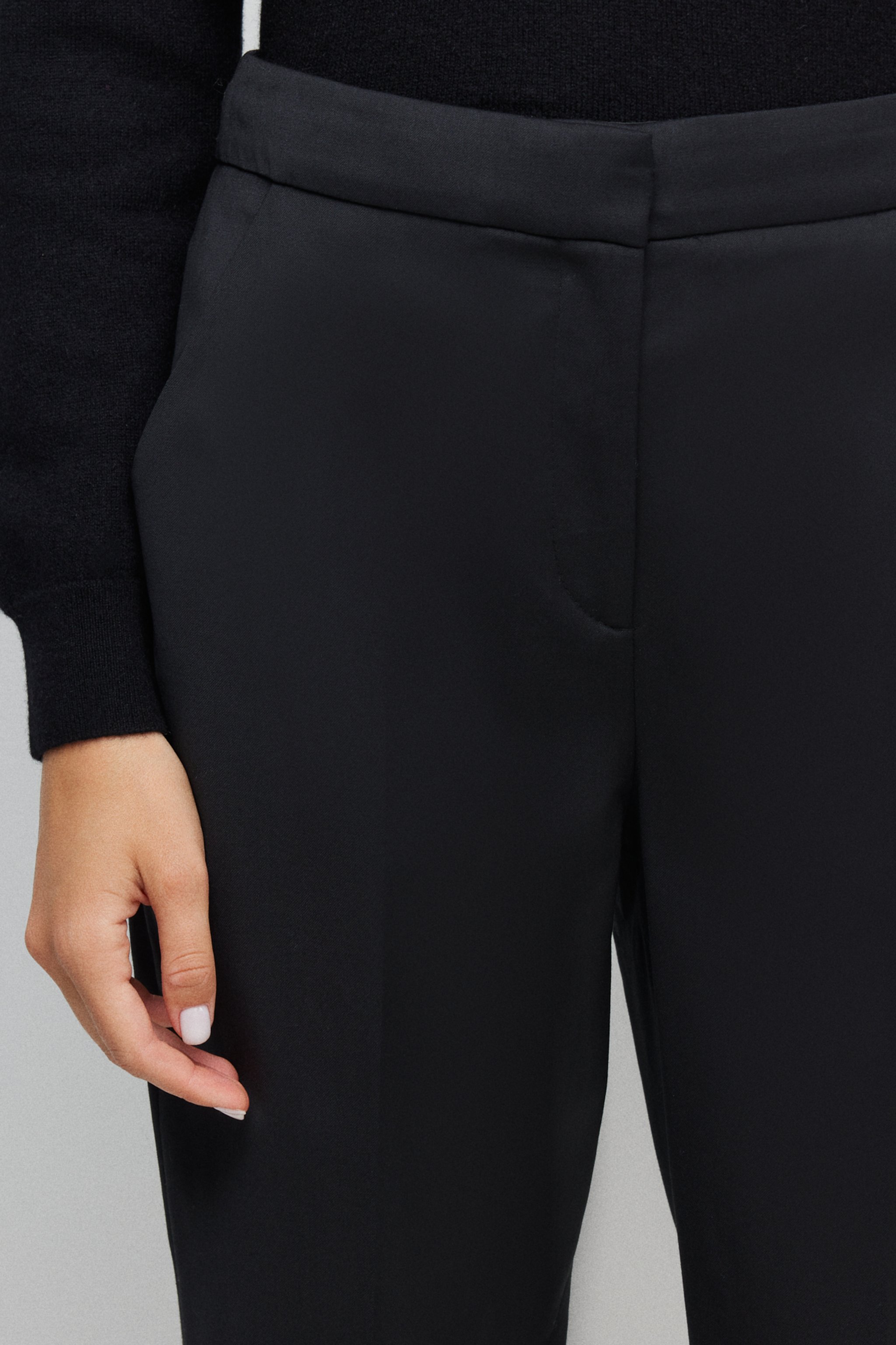 Standart Fit Normal Kesim Çift Pileli Yünlü Pantolon - Siyah (görsel 3)