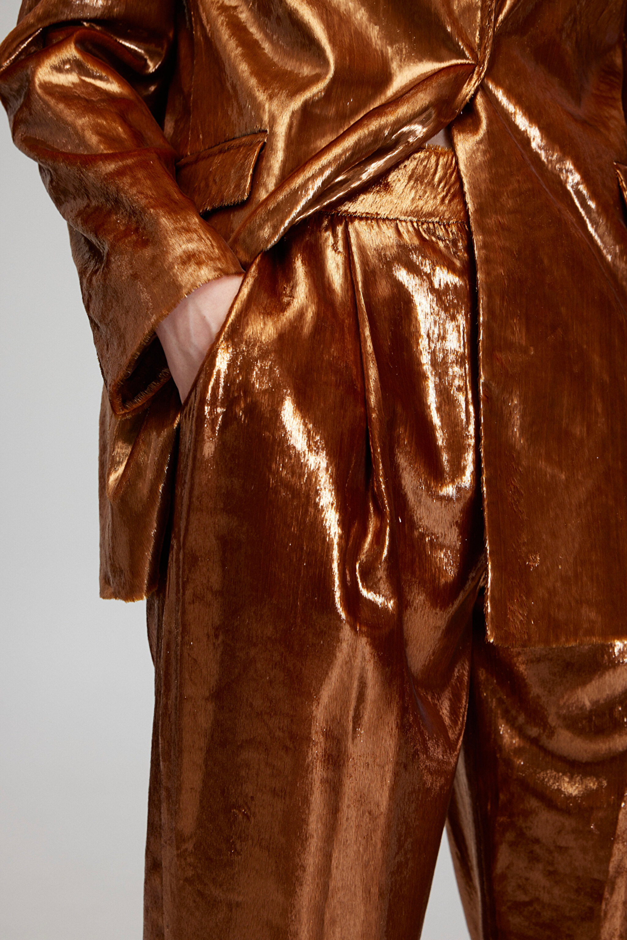 Regular Fit Pileli Kadife Pantolon - Bronz