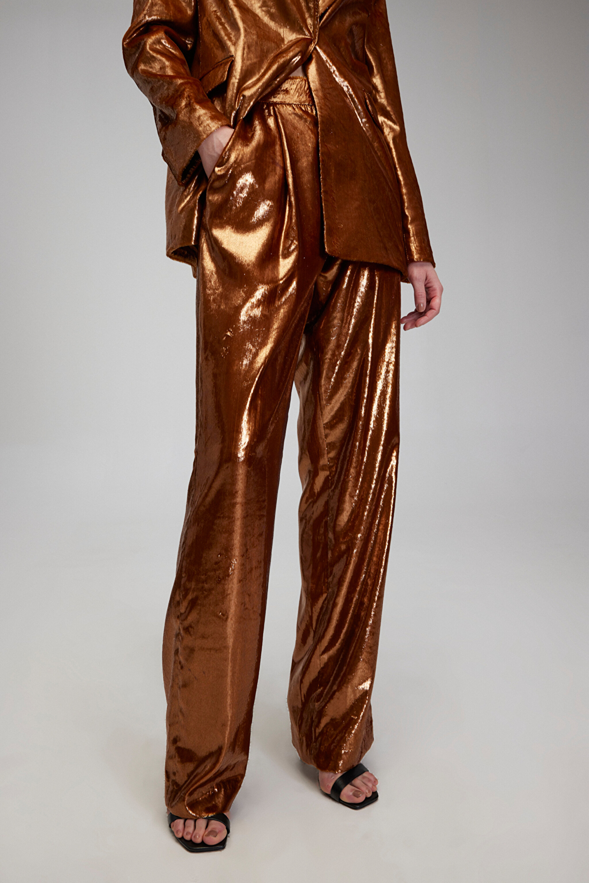 Regular Fit Pileli Kadife Pantolon - Bronz (görsel 2)