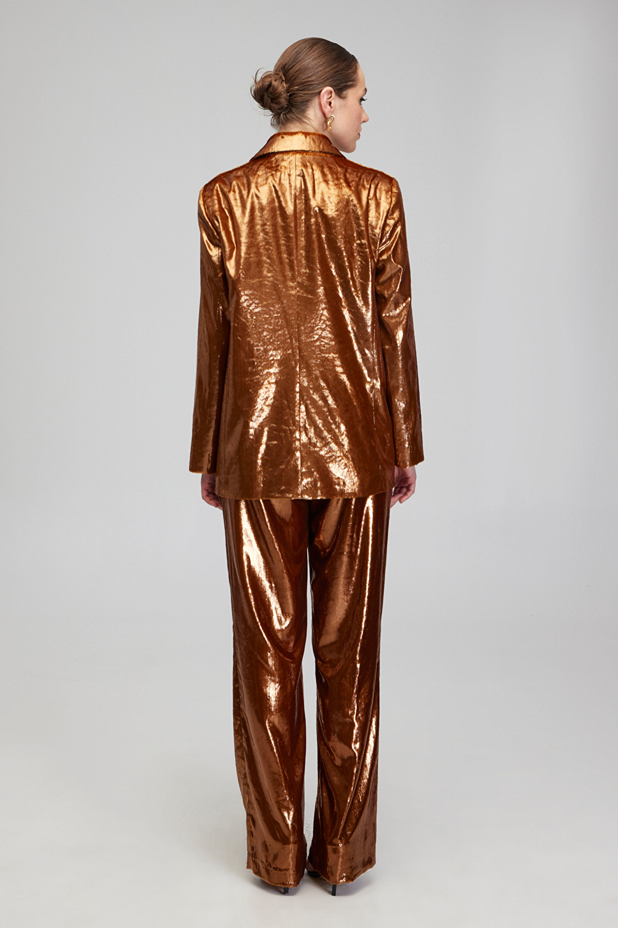 Regular Fit Pileli Kadife Pantolon - Bronz (görsel 4)