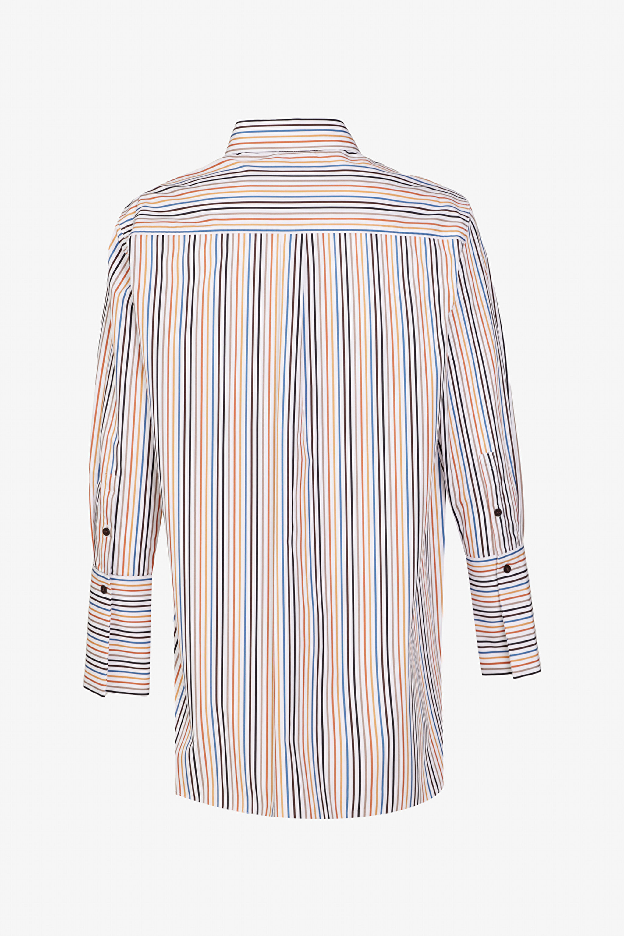 Klasik Yaka Oversize Fit Rahat Kesim %100 Pamuk Çizgili Gömlek - Çok Renkli (görsel 6)