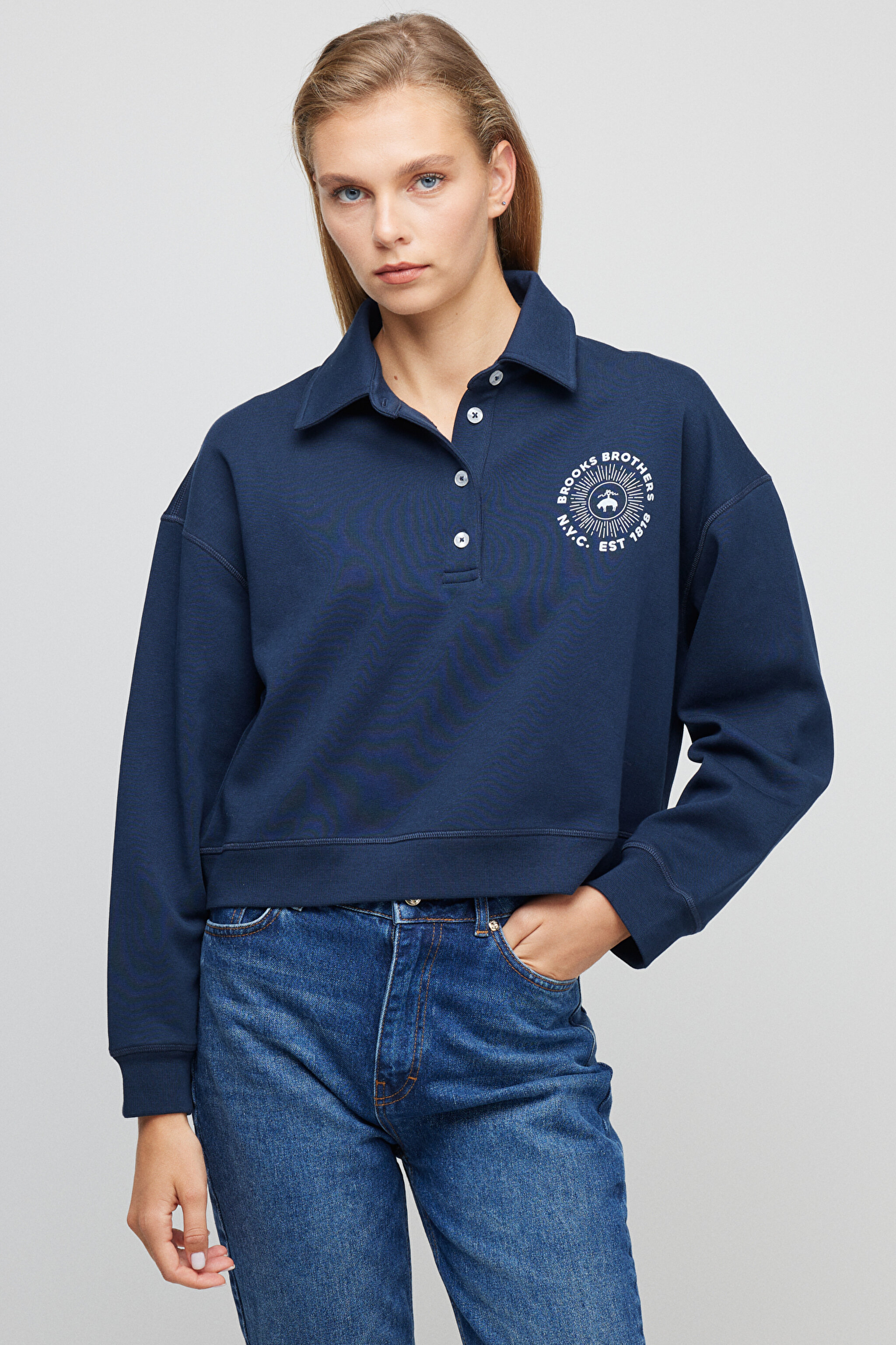 Gömlek Yaka Pamuklu Sweatshirt - Lacivert