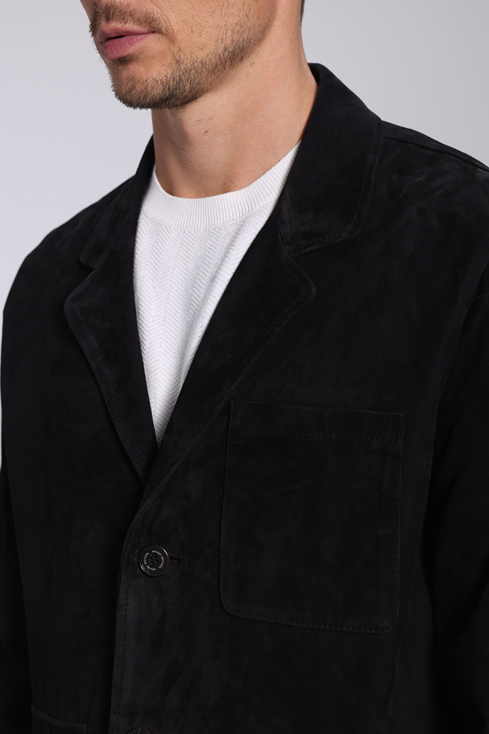 Slim Fit Dar Kesim Mono Yaka Cepli Süet Ceket - Siyah (görsel 5)