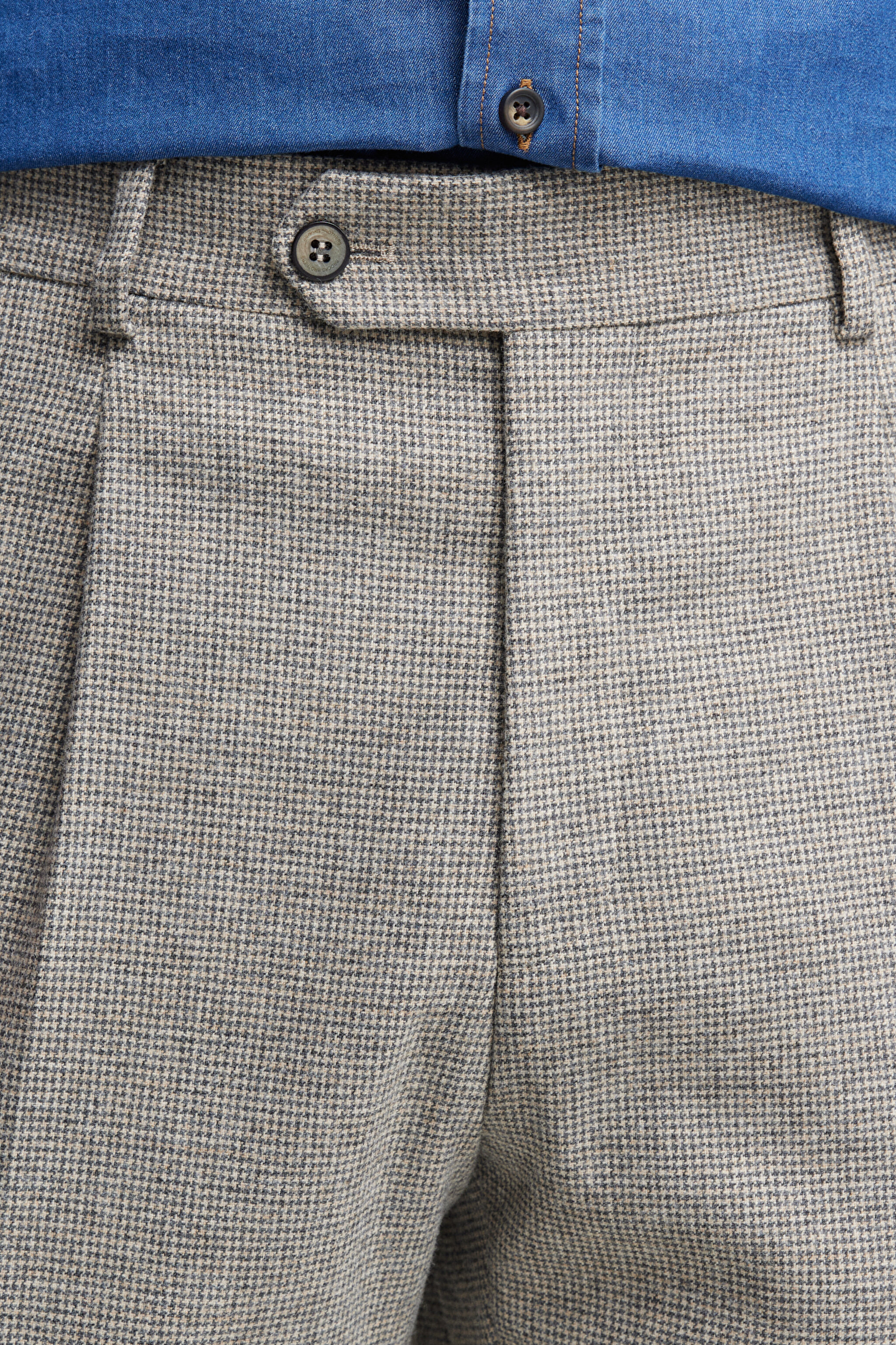 Yünlü Slim Fit Sivri Yaka Desenli Ceket - Bej Ekoseli (görsel 3)