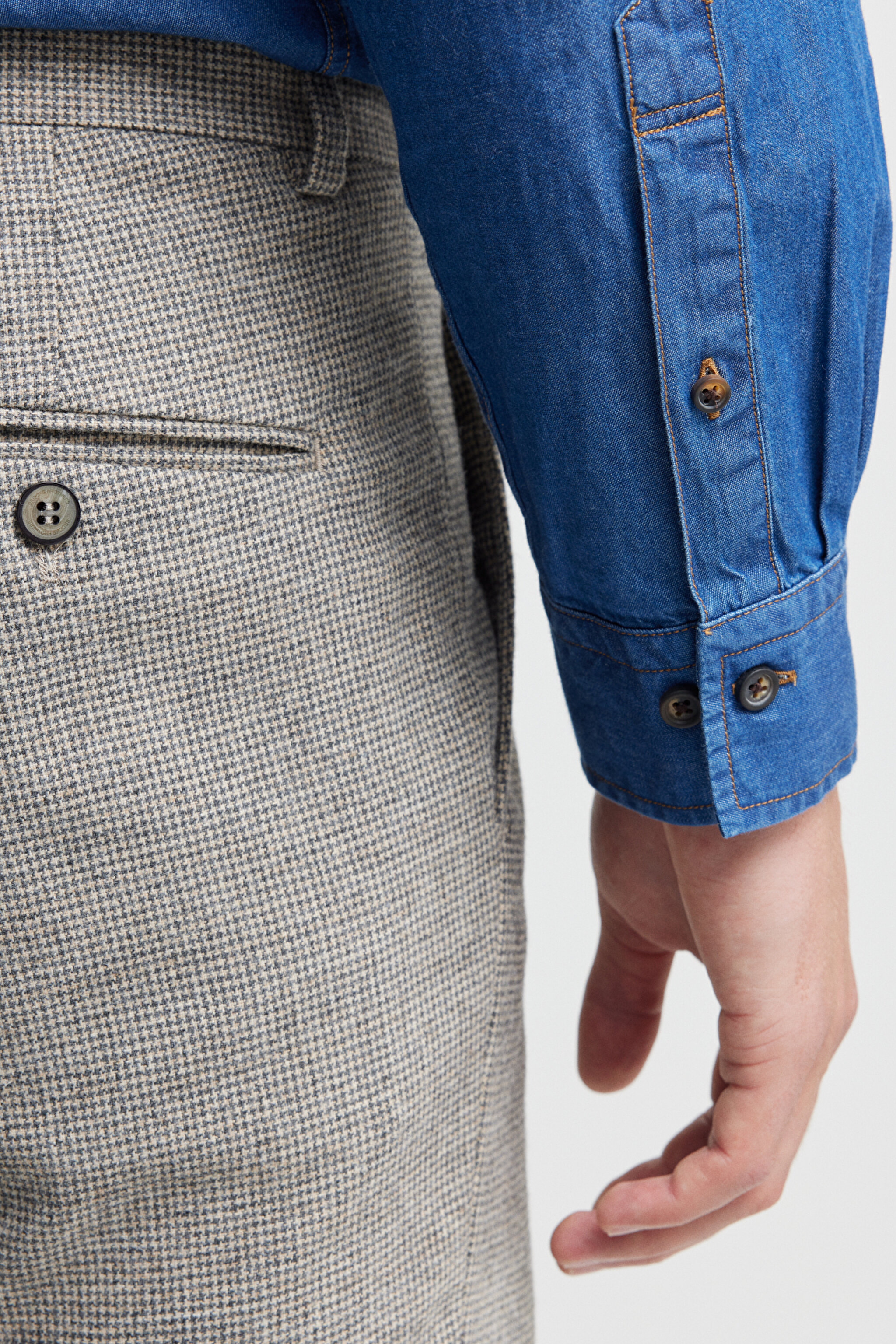 Yünlü Slim Fit Sivri Yaka Desenli Ceket - Bej Ekoseli (görsel 4)