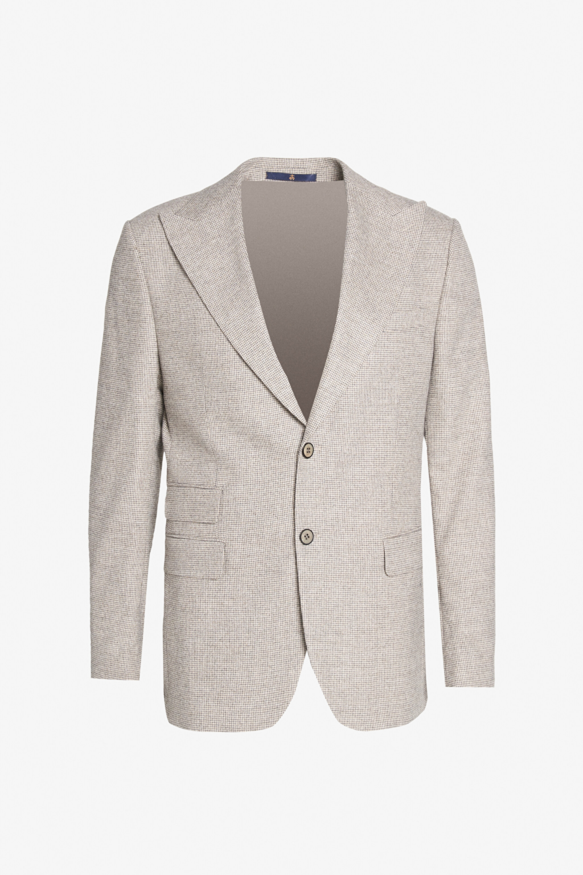 Yünlü Slim Fit Sivri Yaka Desenli Ceket - Bej Ekoseli (görsel 6)