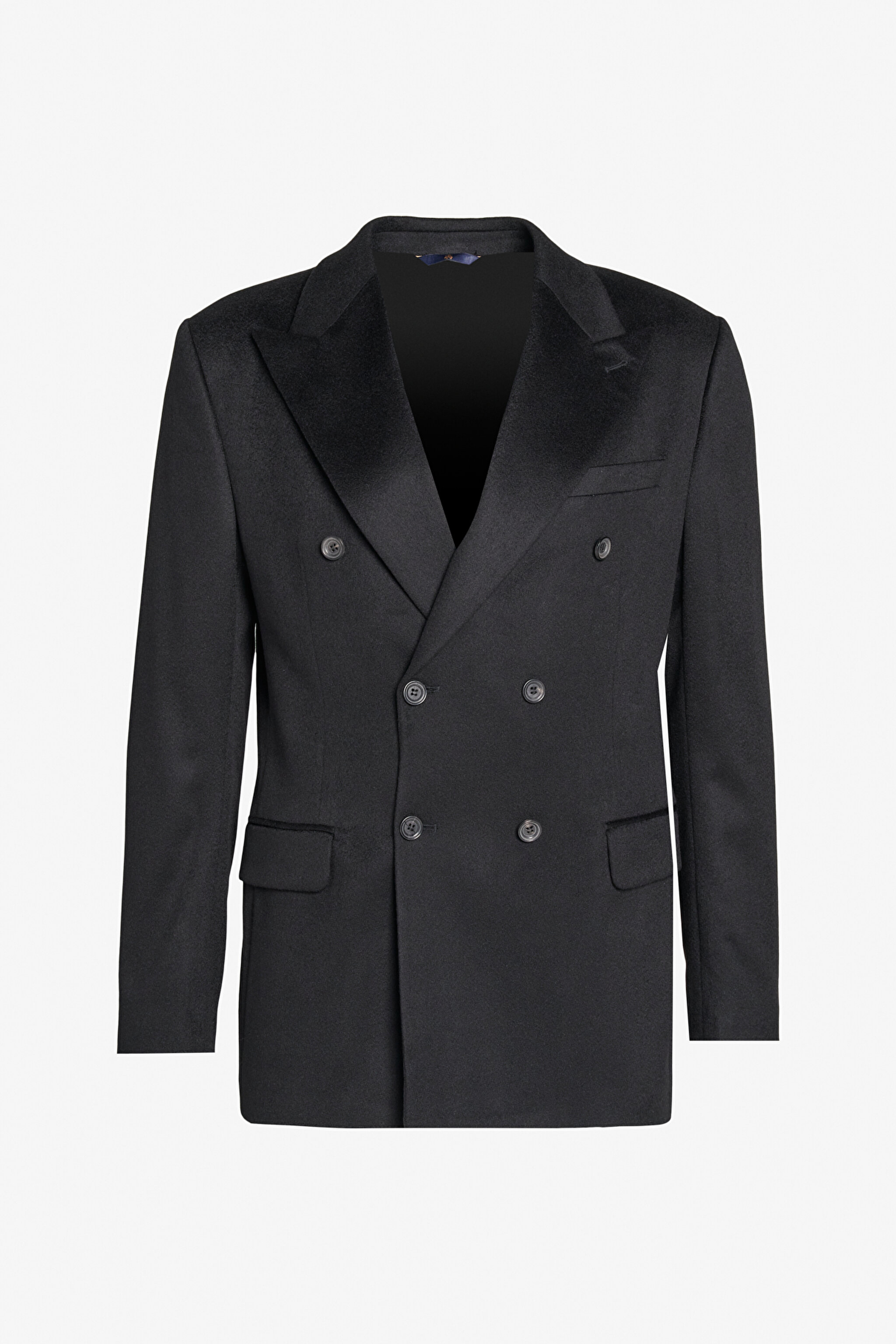 %100 Kaşmir Regular Fit Sivri Yaka Ceket - Siyah