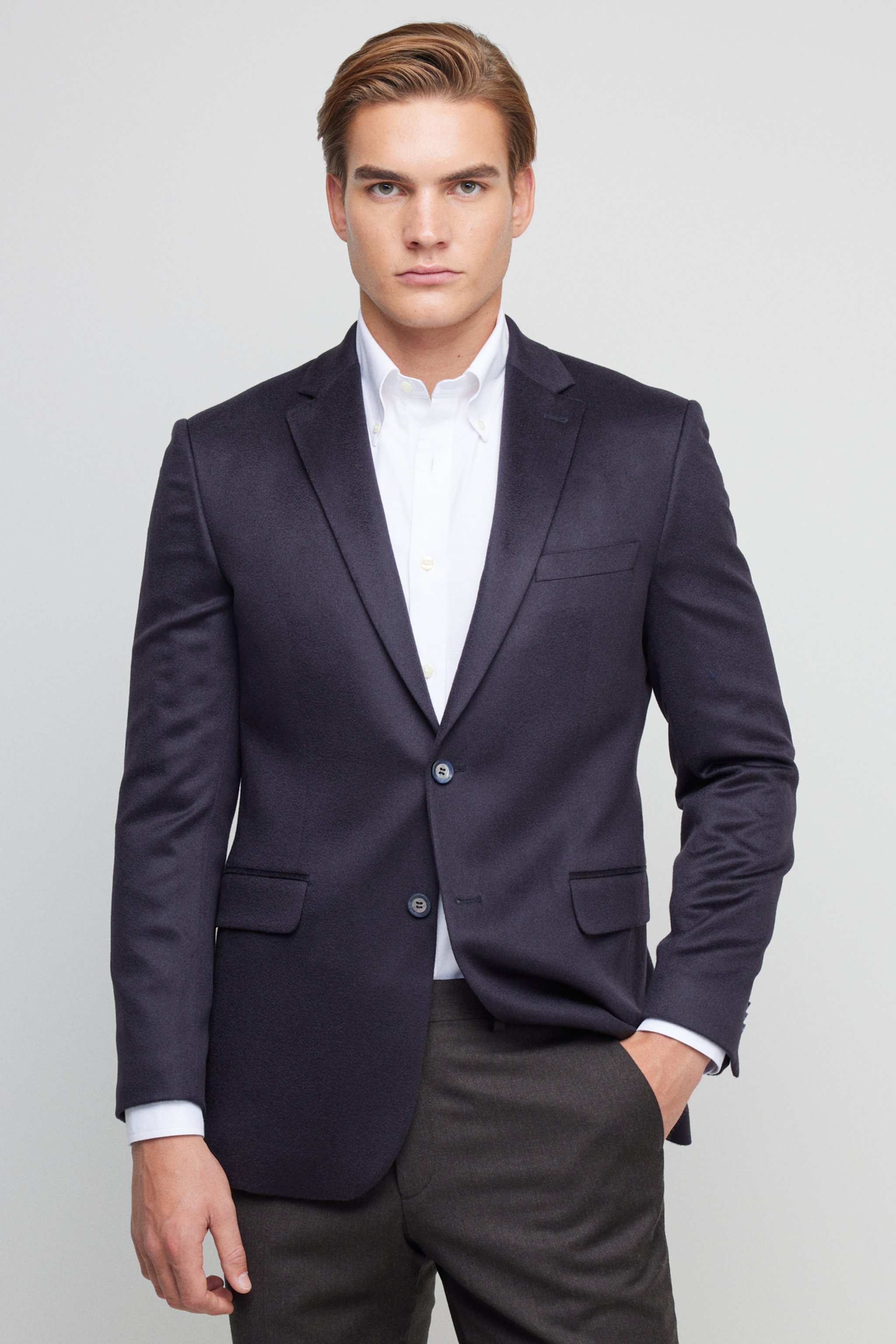 %100 Kaşmir Regular Fit Mono Yaka Ceket - Lacivert