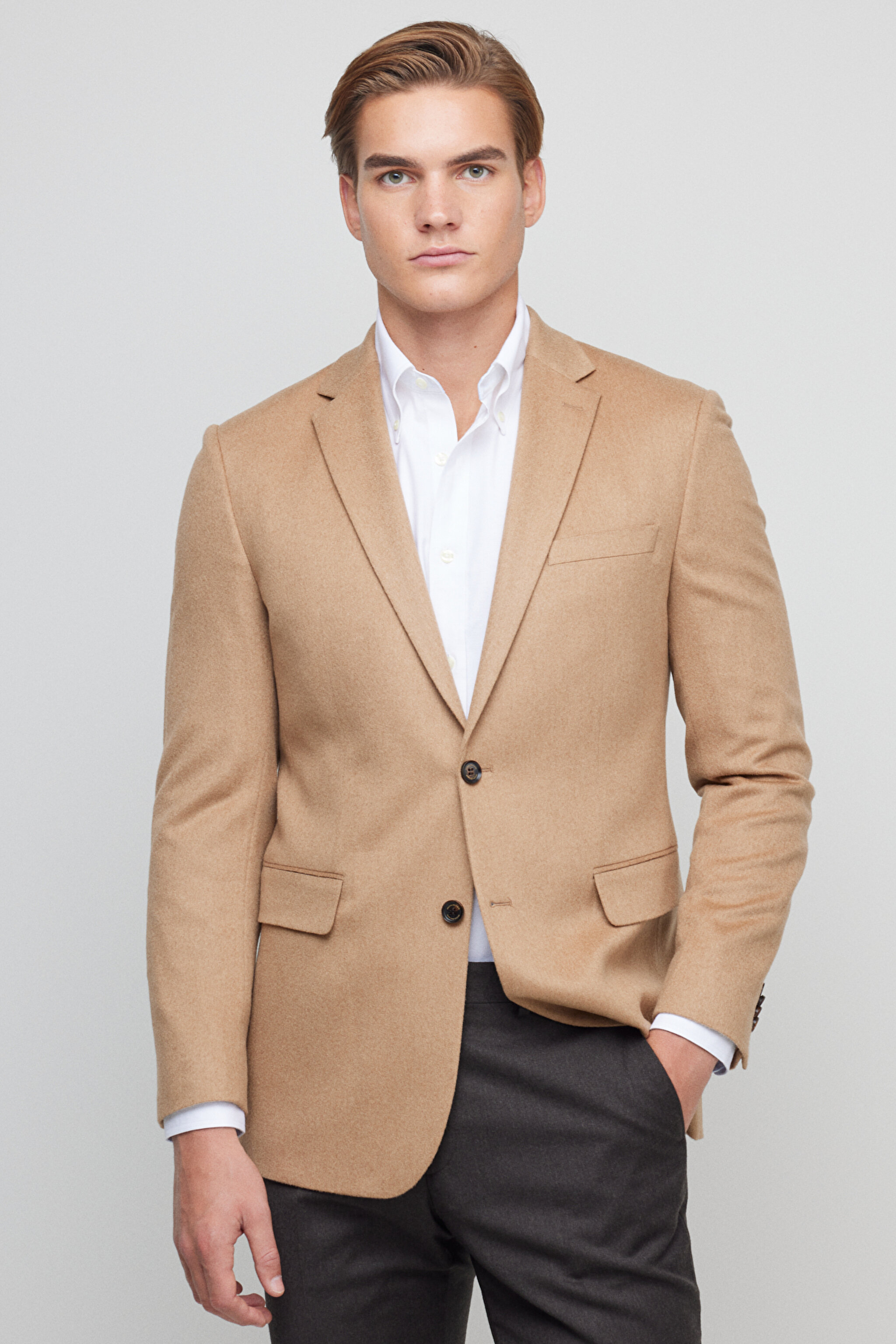 %100 Kaşmir Regular Fit Mono Yaka Ceket - Camel