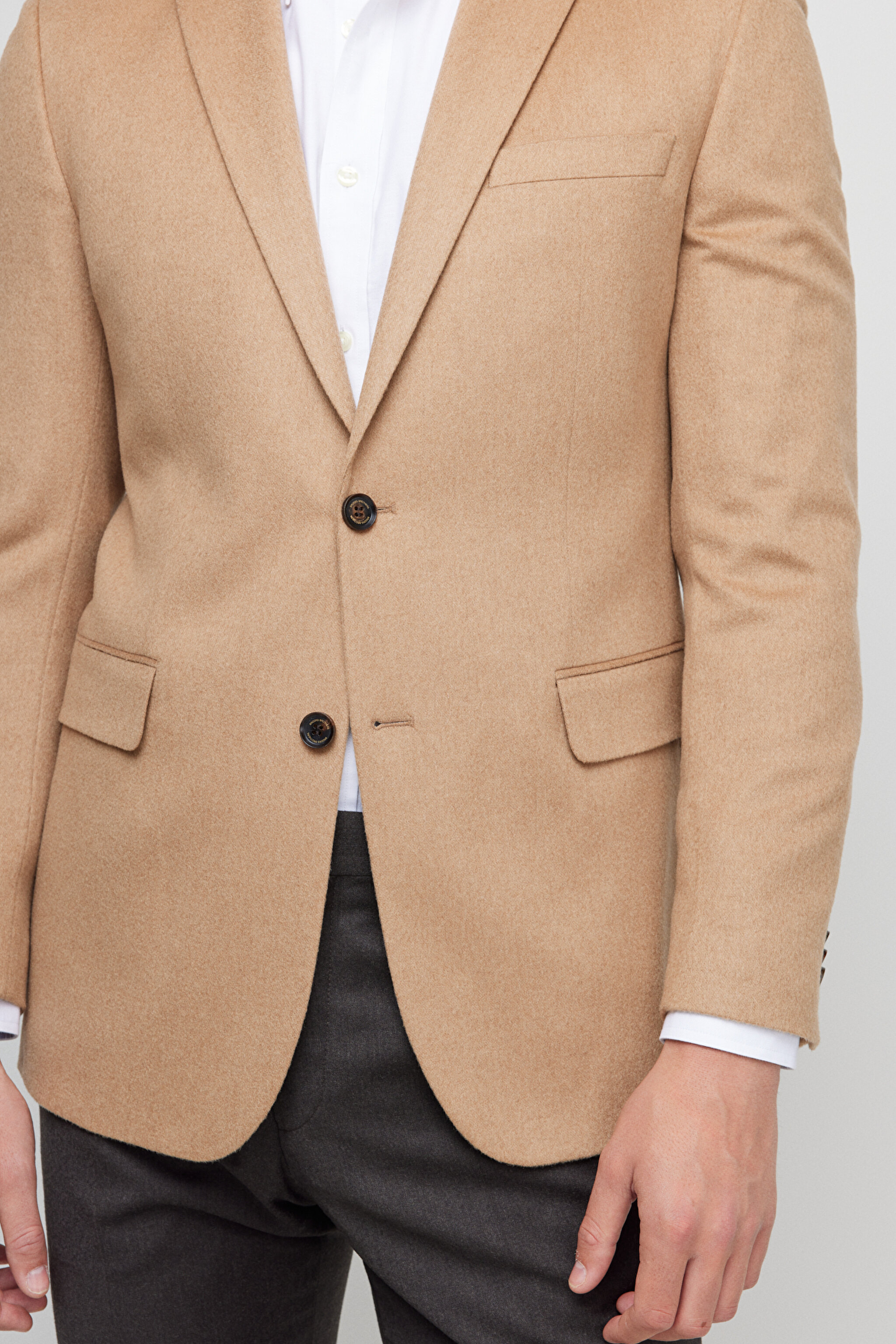 %100 Kaşmir Regular Fit Mono Yaka Ceket - Camel (görsel 5)
