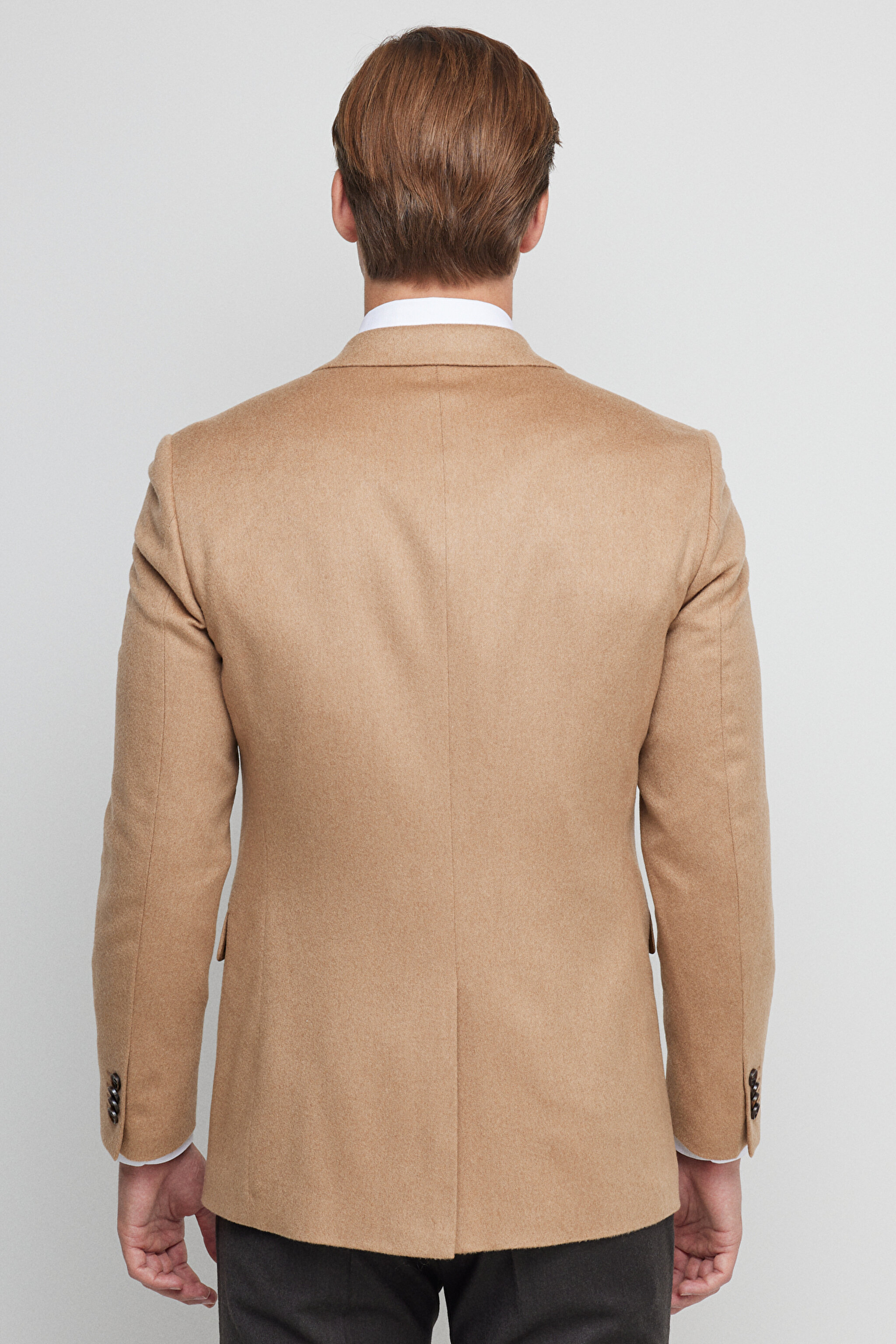 %100 Kaşmir Regular Fit Mono Yaka Ceket - Camel (görsel 6)