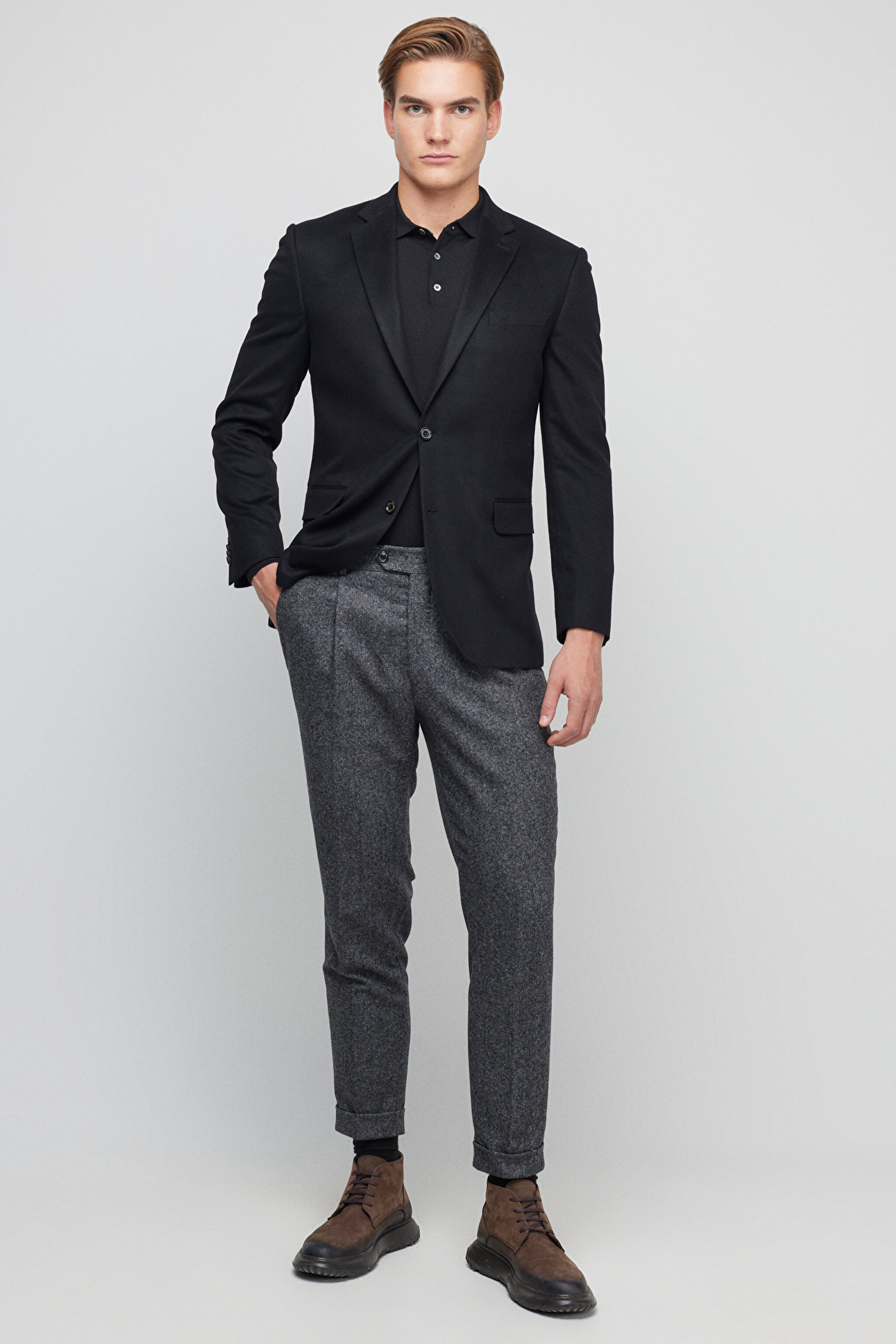 %100 Kaşmir Regular Fit Mono Yaka Ceket - Siyah (görsel 3)