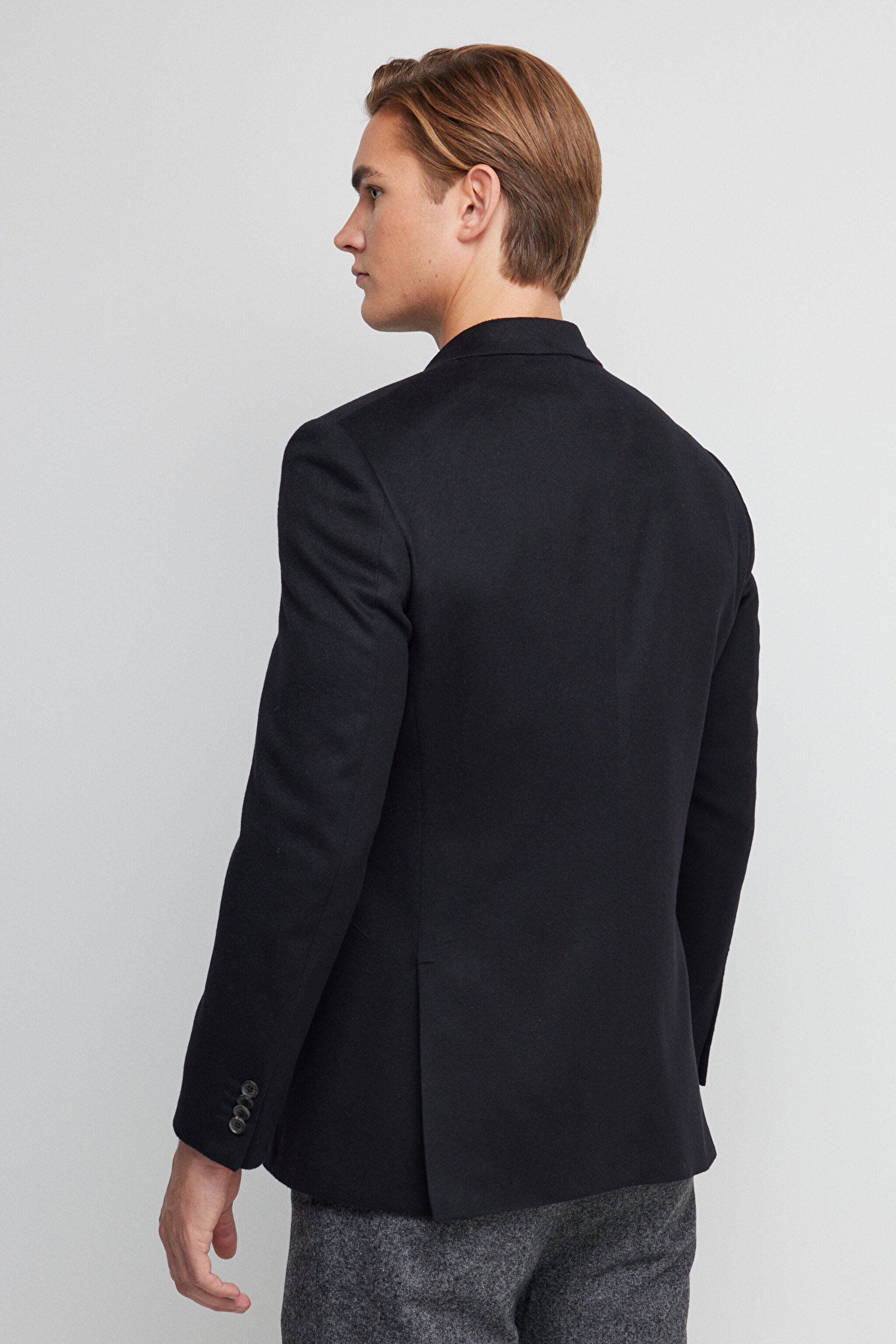 %100 Kaşmir Regular Fit Mono Yaka Ceket - Siyah (görsel 5)