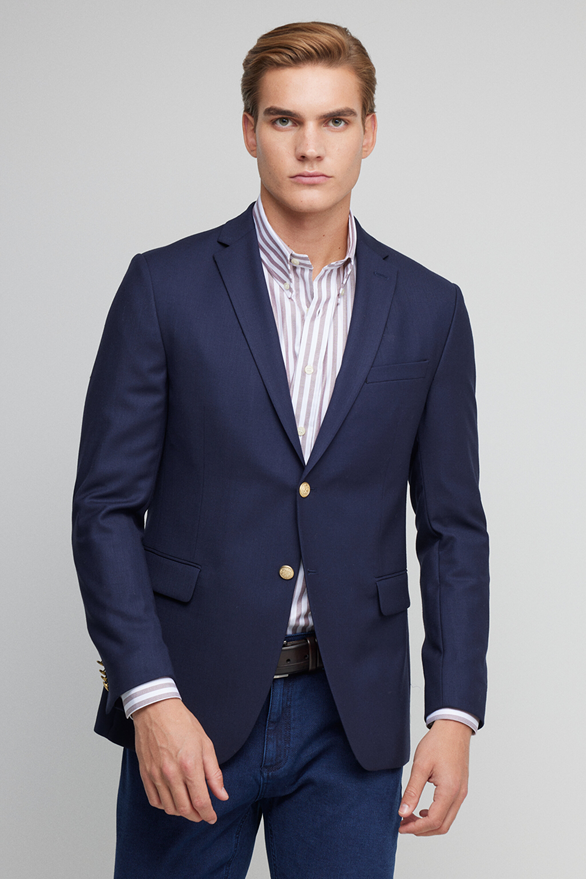 Yünlü Slim Fit Mono Yaka Ceket - Siyah