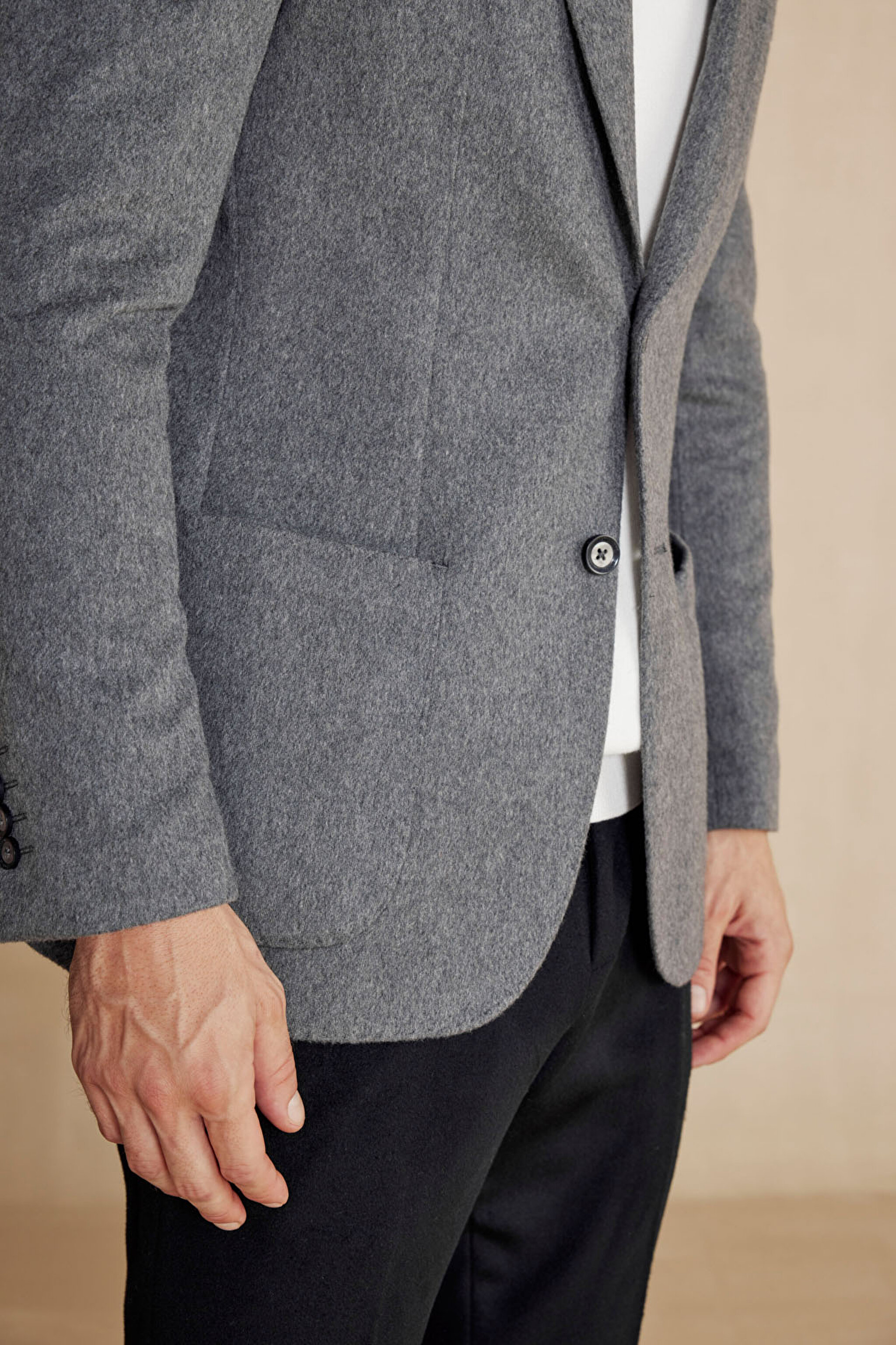 %100 Kaşmir Slim Fit Mono Yaka Ceket - Gri (görsel 6)