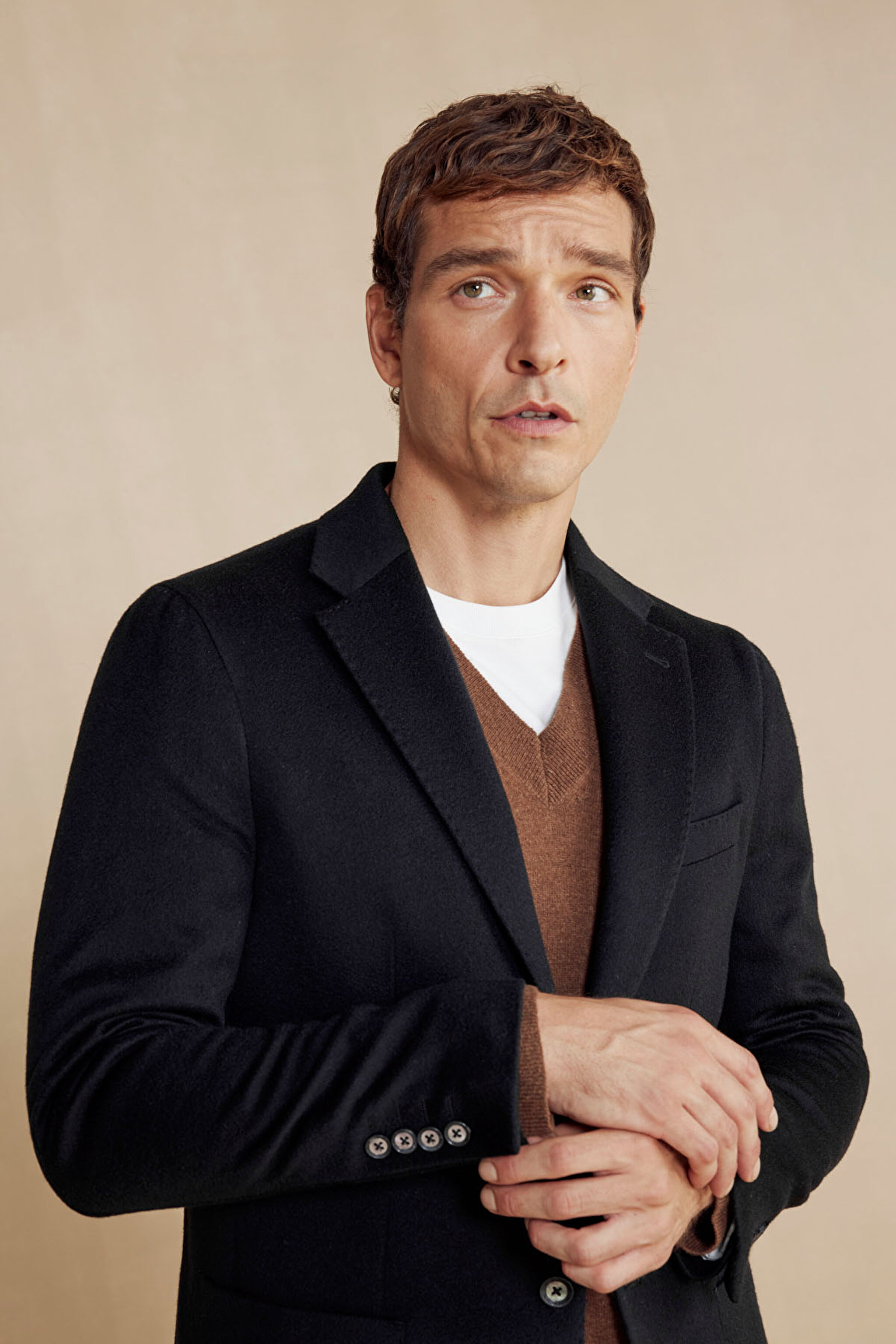 %100 Kaşmir Slim Fit Mono Yaka Ceket - Siyah (görsel 4)