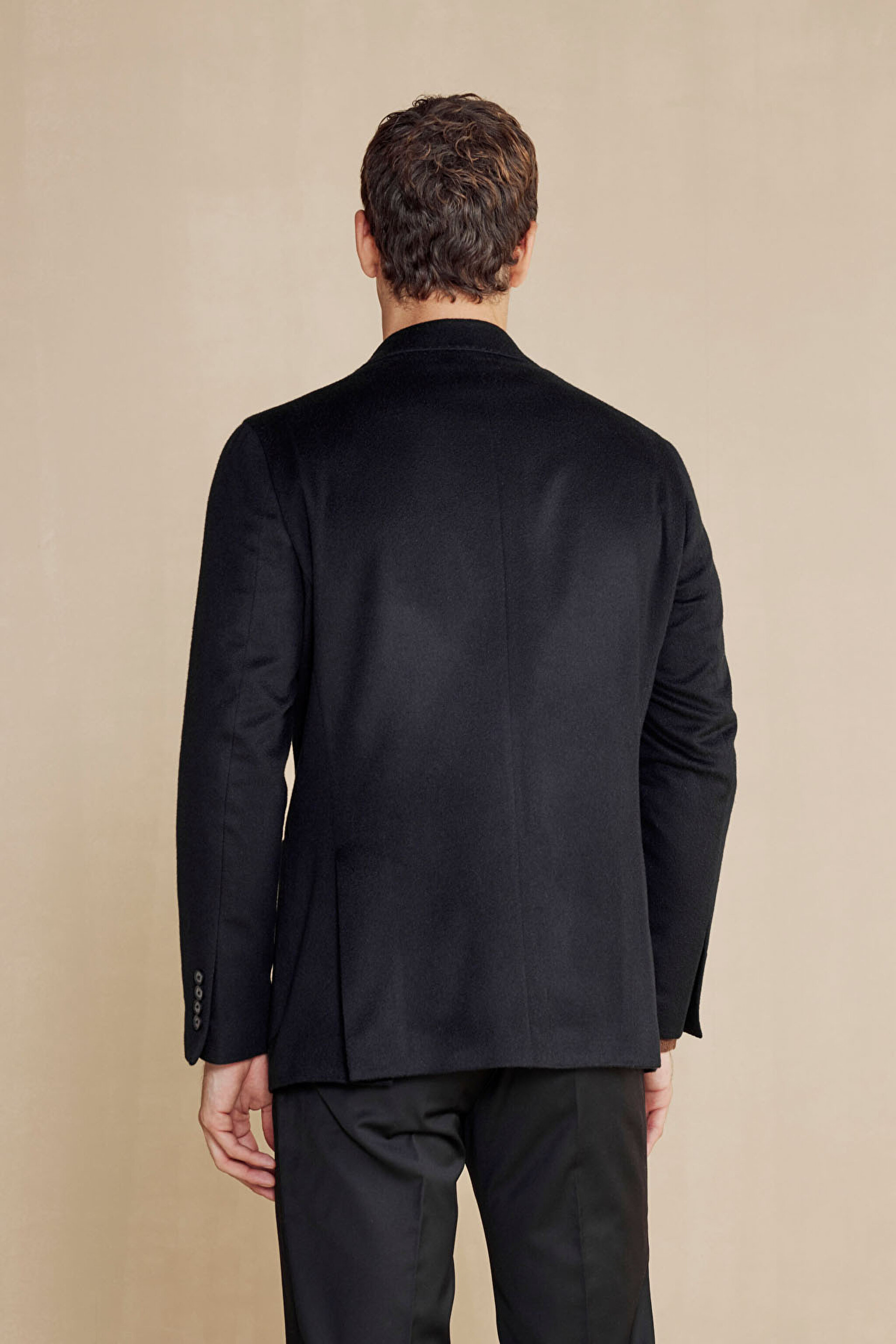 %100 Kaşmir Slim Fit Mono Yaka Ceket - Siyah (görsel 5)