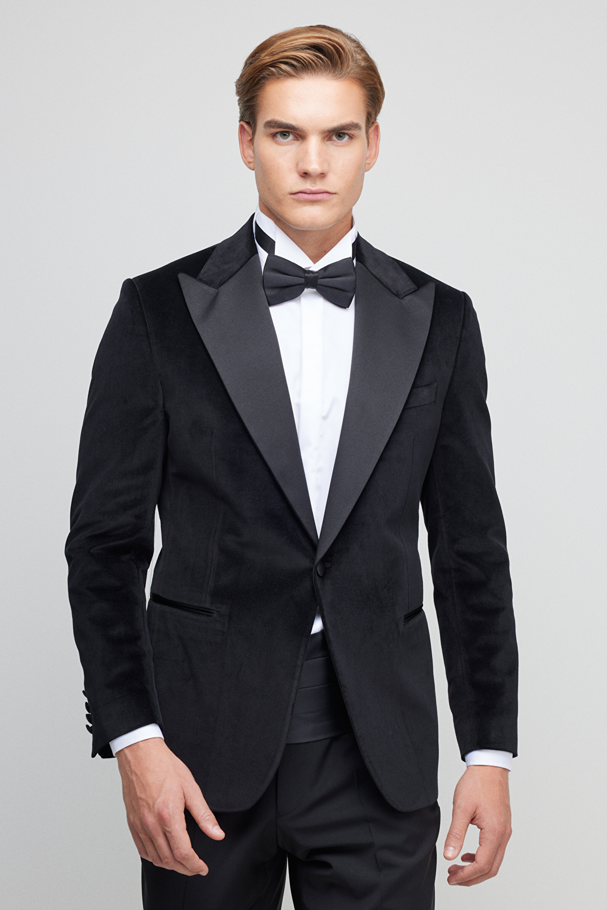 %100 Pamuk Slim Fit Sivri Yaka Ceket - Siyah