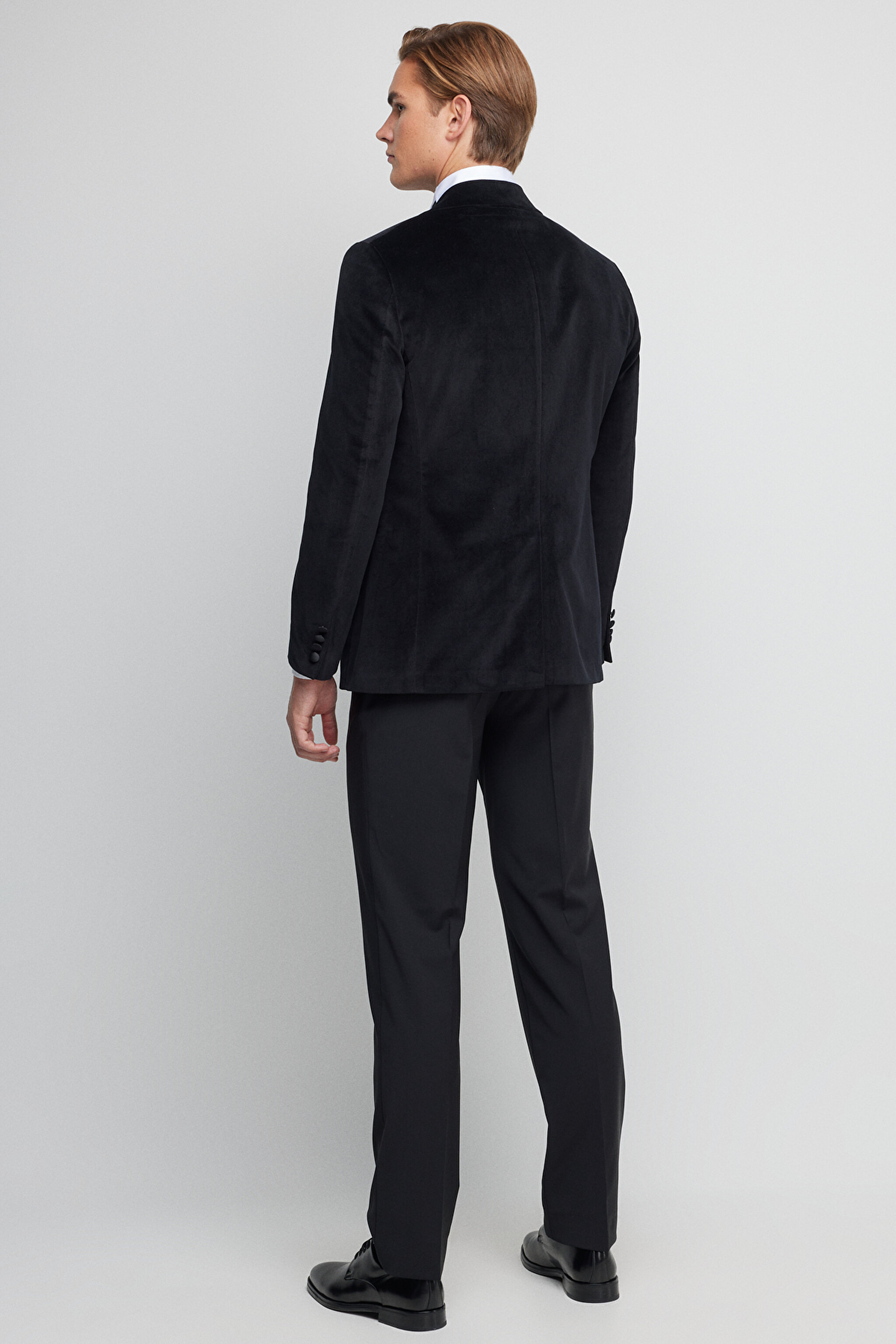 %100 Pamuk Slim Fit Sivri Yaka Ceket - Siyah (görsel 7)