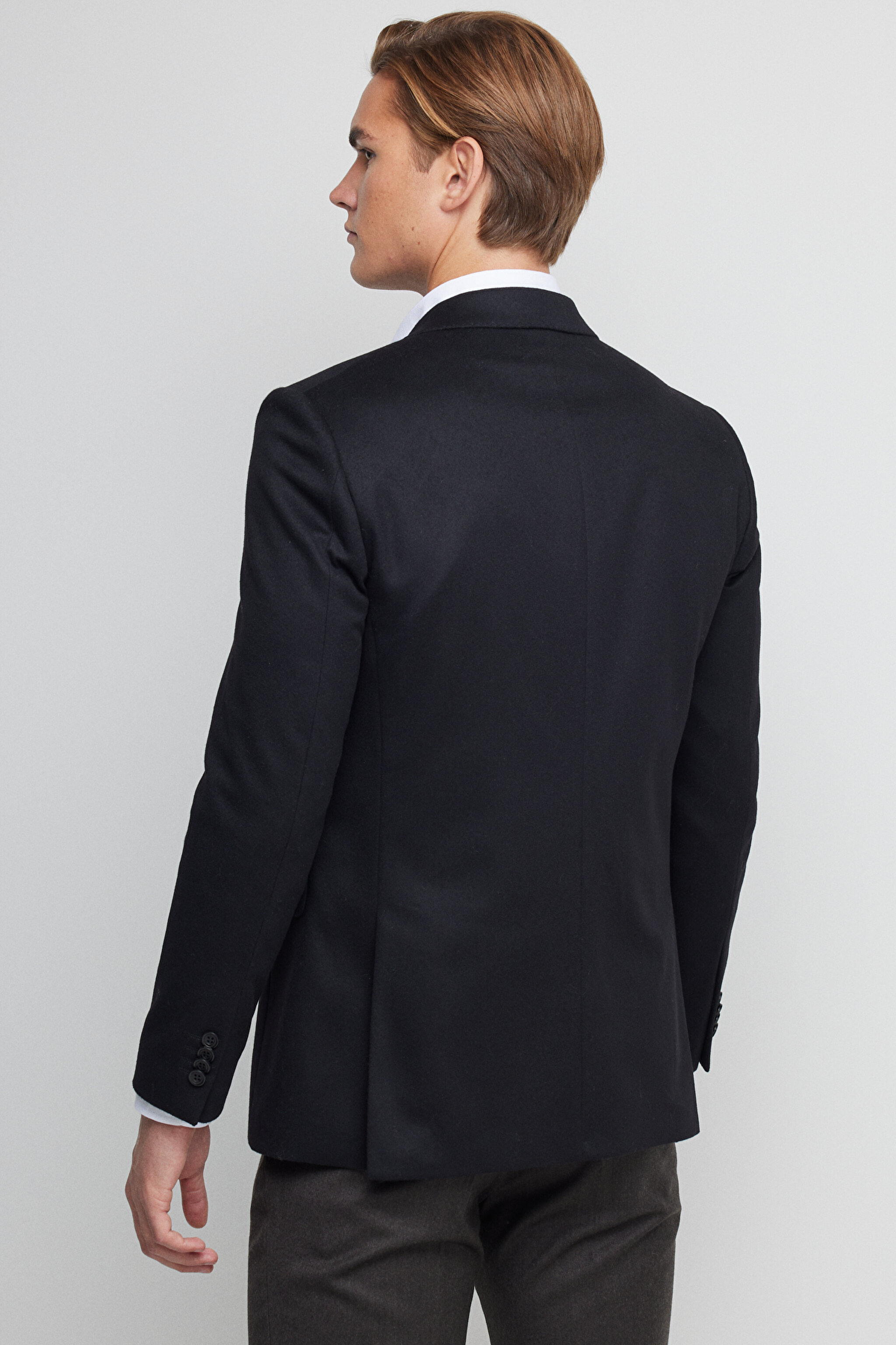 Yün Kaşmir Karışımlı Slim Fit Mono Yaka Ceket - Siyah (görsel 6)