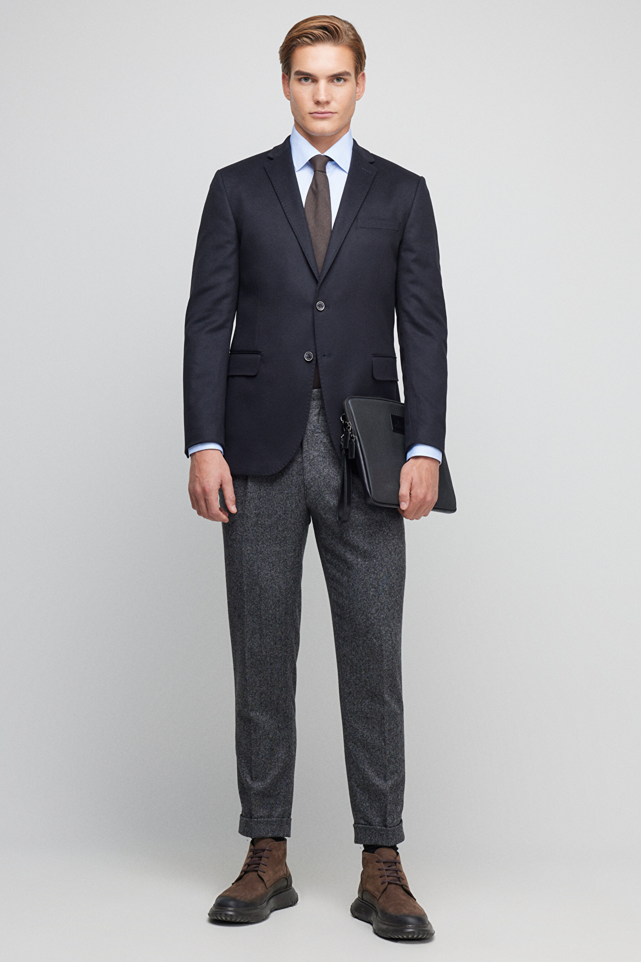 Yün Kaşmir Karışımlı Slim Fit Mono Yaka Ceket - Lacivert (görsel 2)