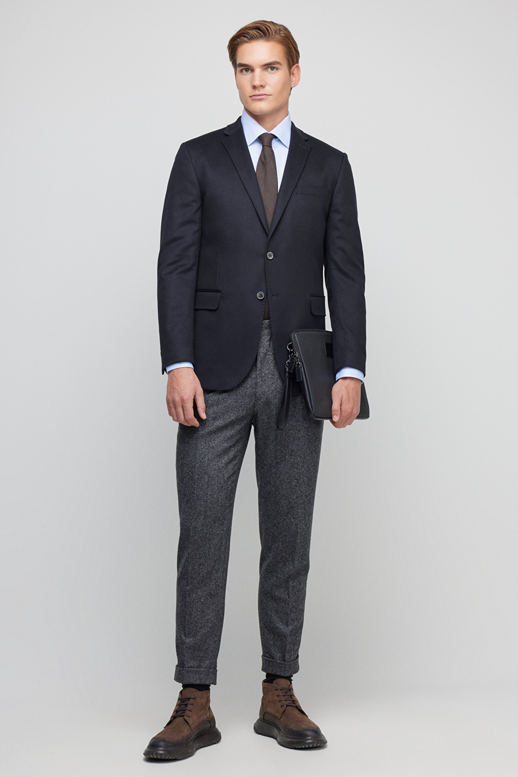 Yün Kaşmir Karışımlı Slim Fit Mono Yaka Ceket - Lacivert (görsel 3)