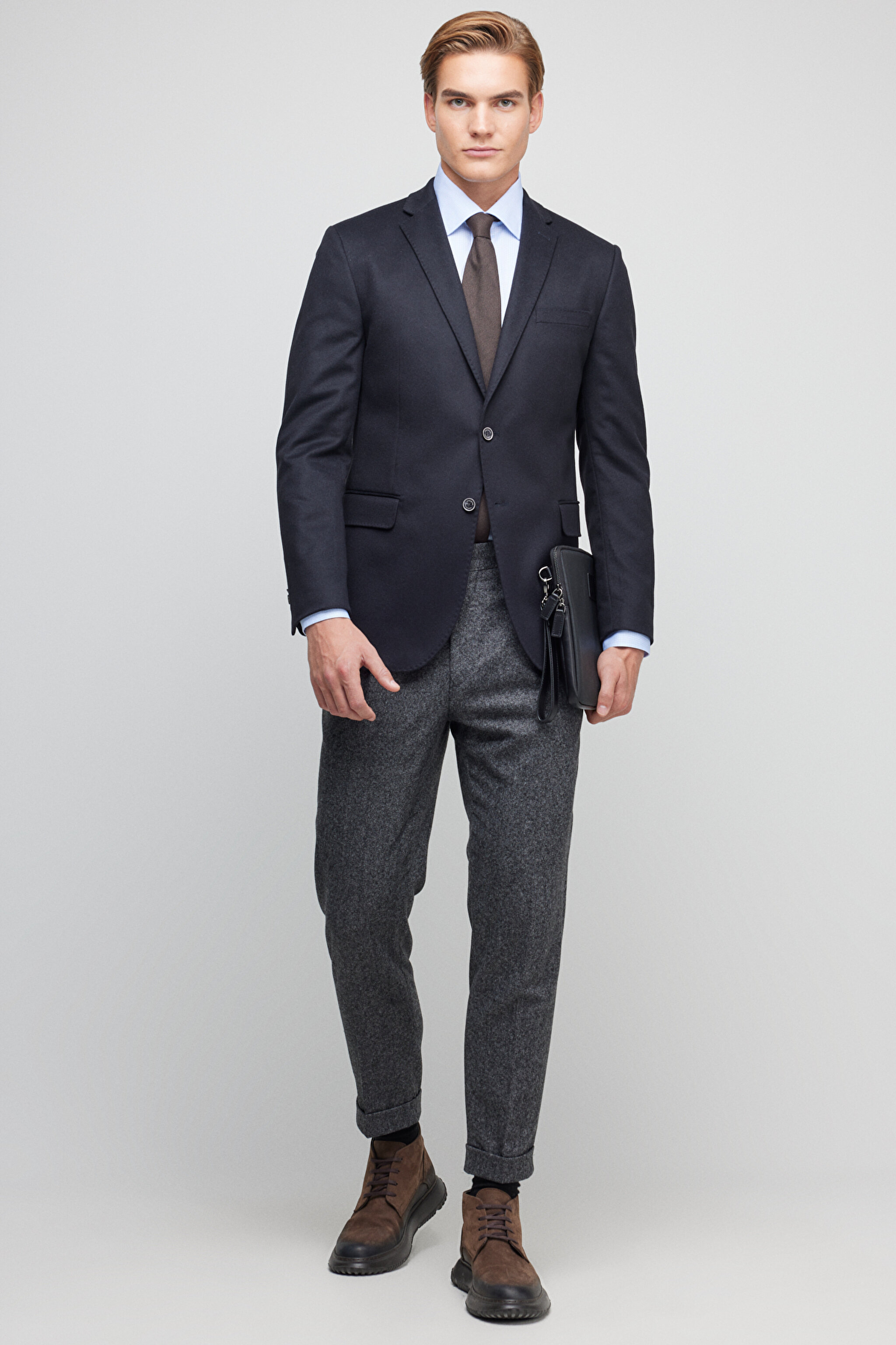 Yün Kaşmir Karışımlı Slim Fit Mono Yaka Ceket - Lacivert (görsel 4)