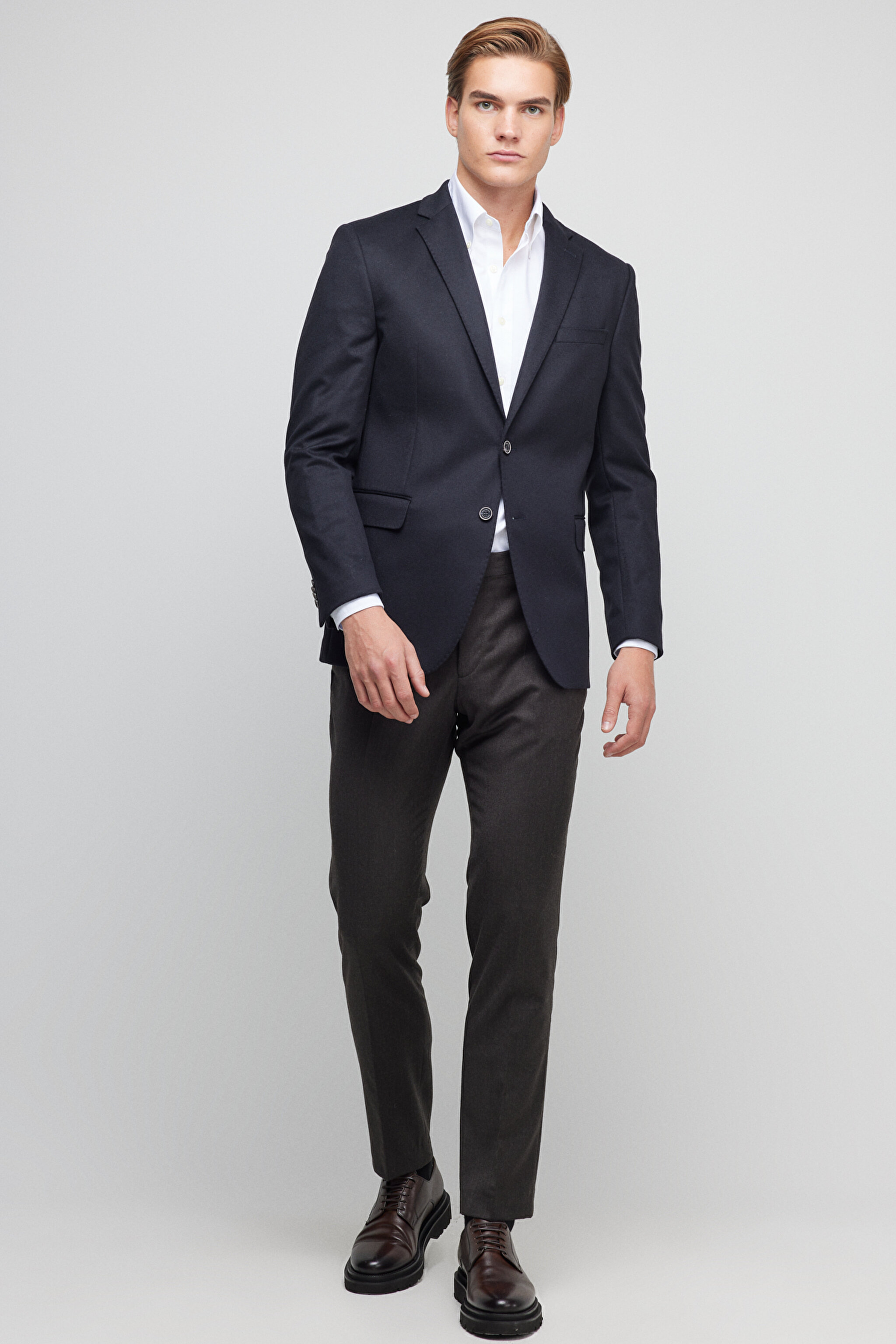 Yün Kaşmir Karışımlı Slim Fit Mono Yaka Ceket - Lacivert (görsel 7)