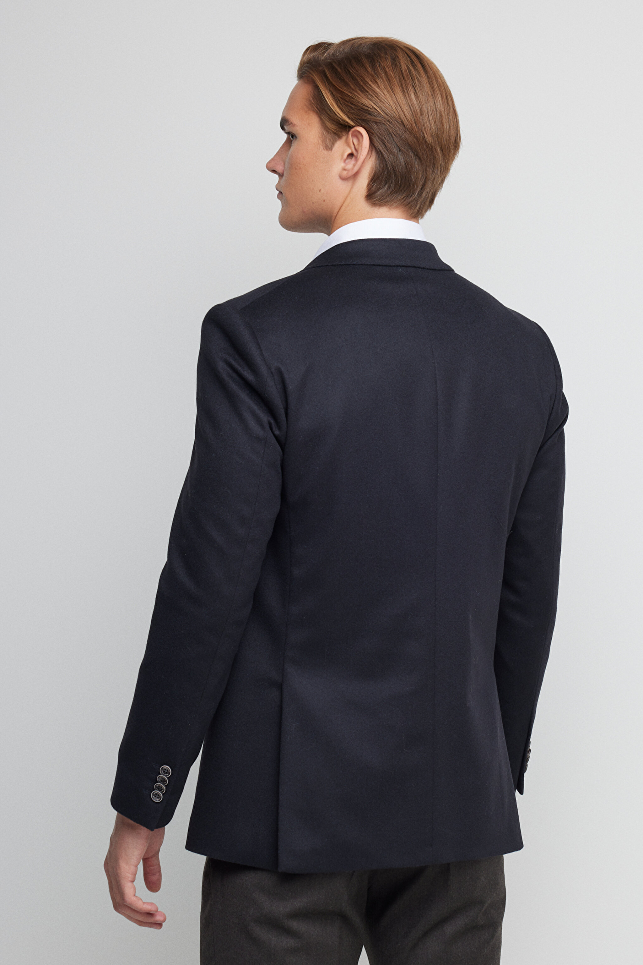 Yün Kaşmir Karışımlı Slim Fit Mono Yaka Ceket - Lacivert (görsel 10)