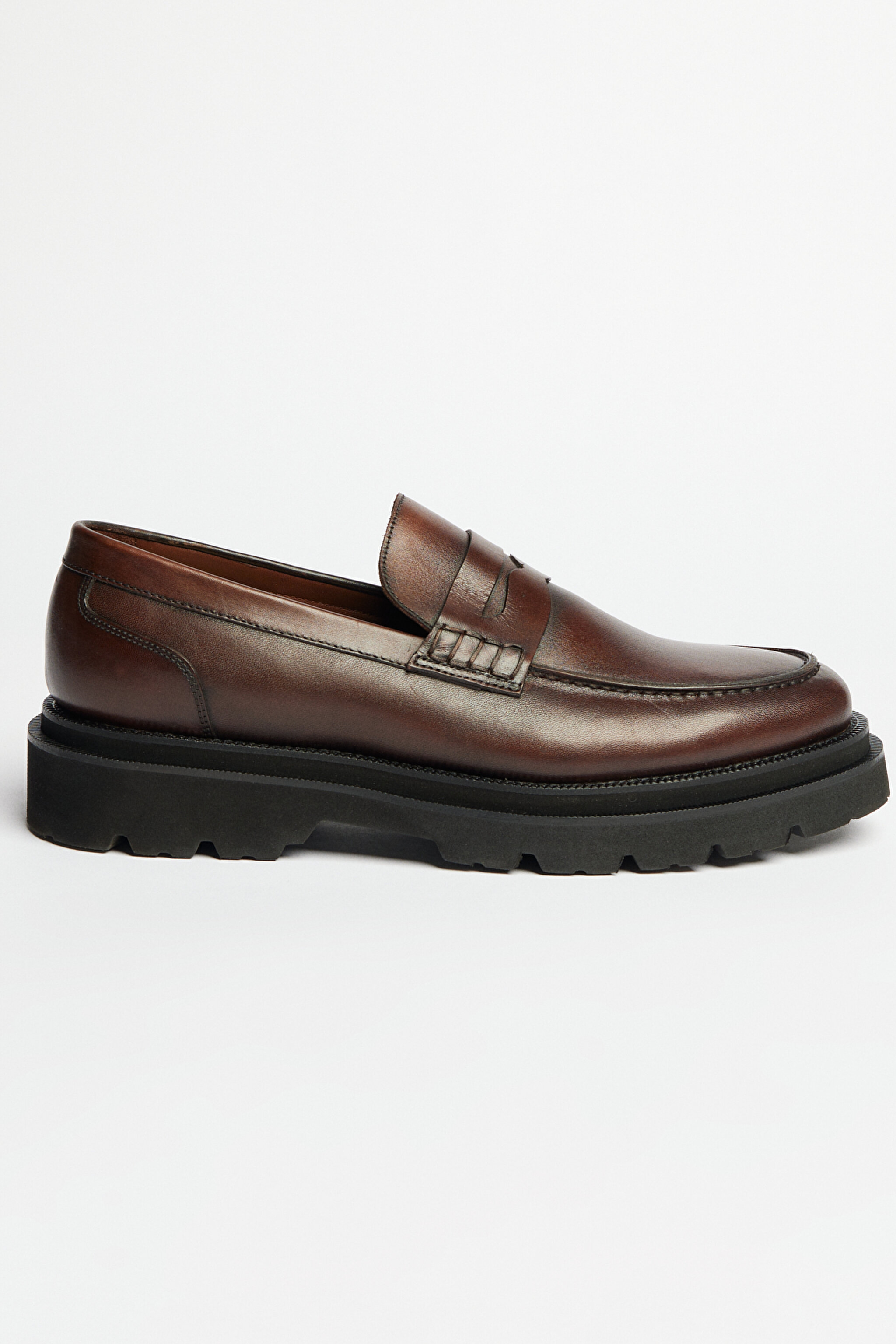%100 Deri Loafer Ayakkabı - Kahverengi