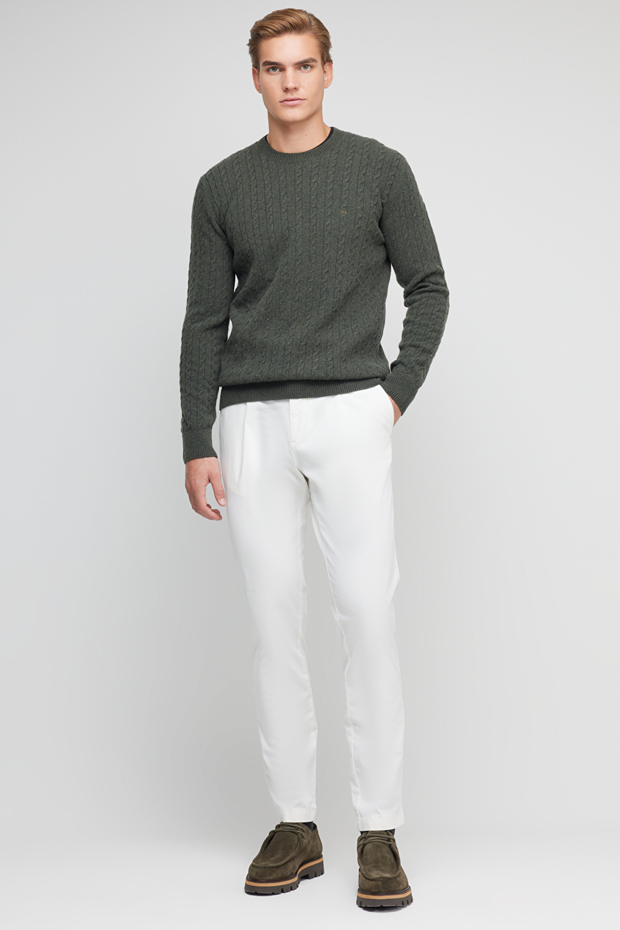 Standart Fit Normal Kesim %100 Pamuk Cepli Jogger Pantolon - Ekru (görsel 2)
