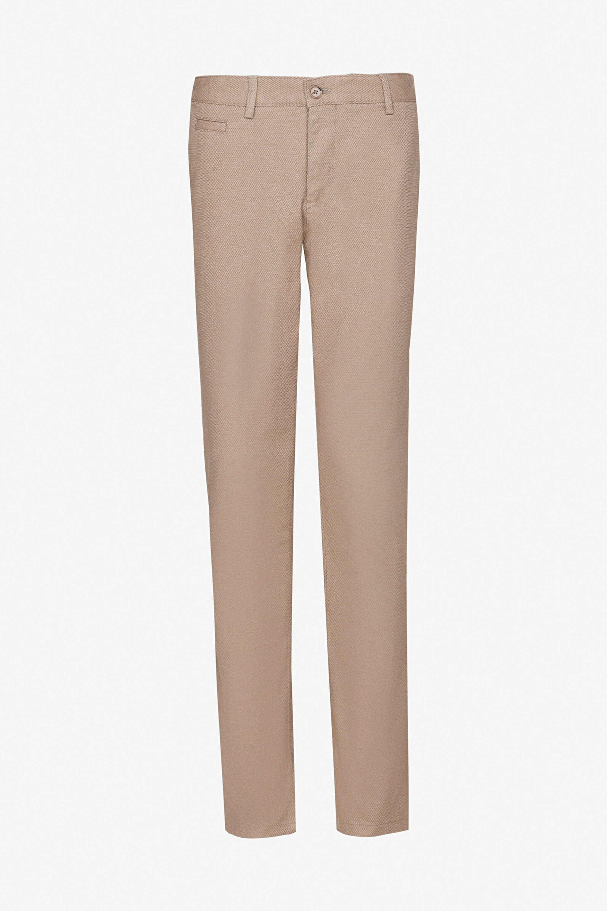 Pamuklu Slim Fit Armürlü Pantolon - Bej