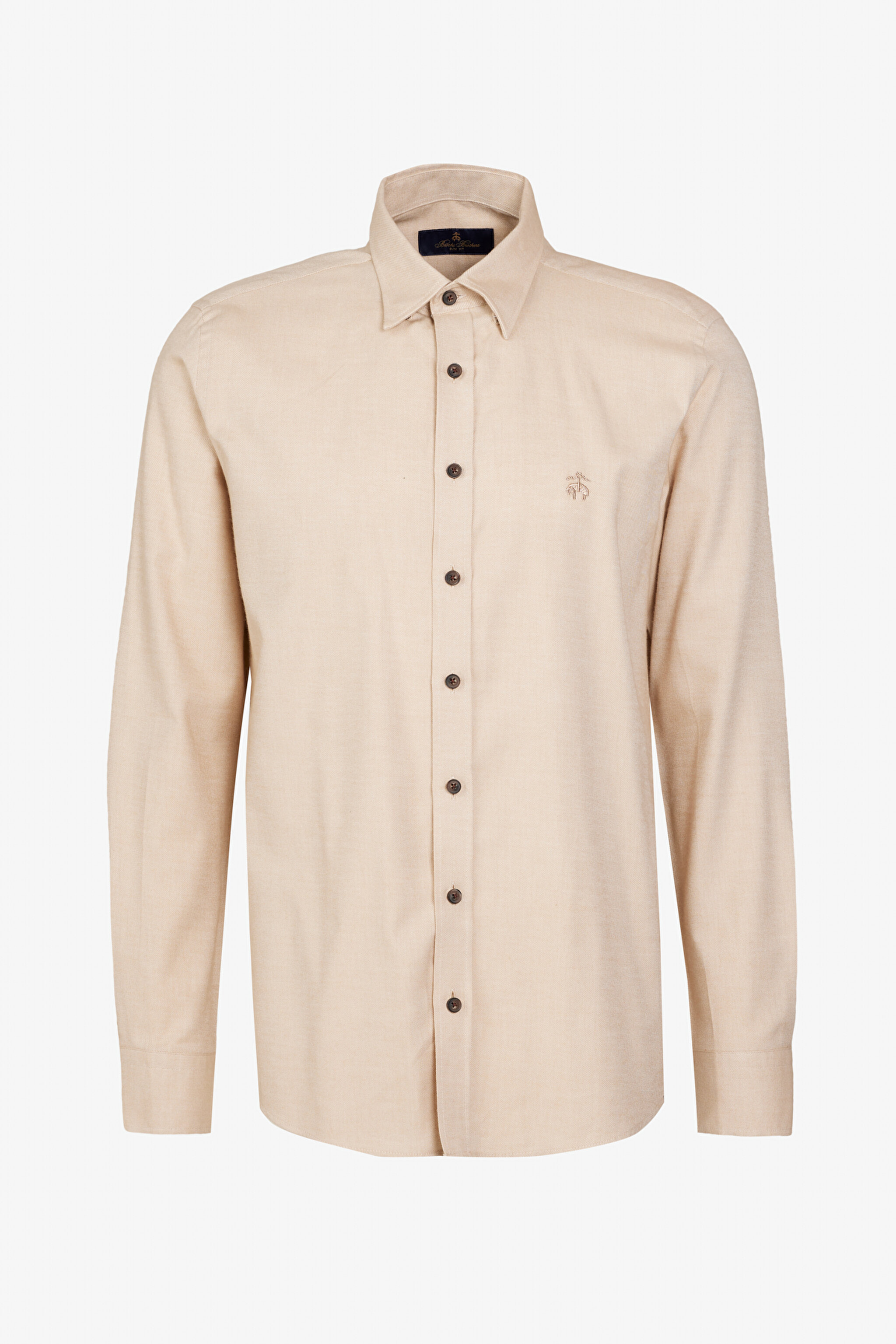 %100 Pamuk Slim Fit Düğmeli Yaka Gömlek - Bej