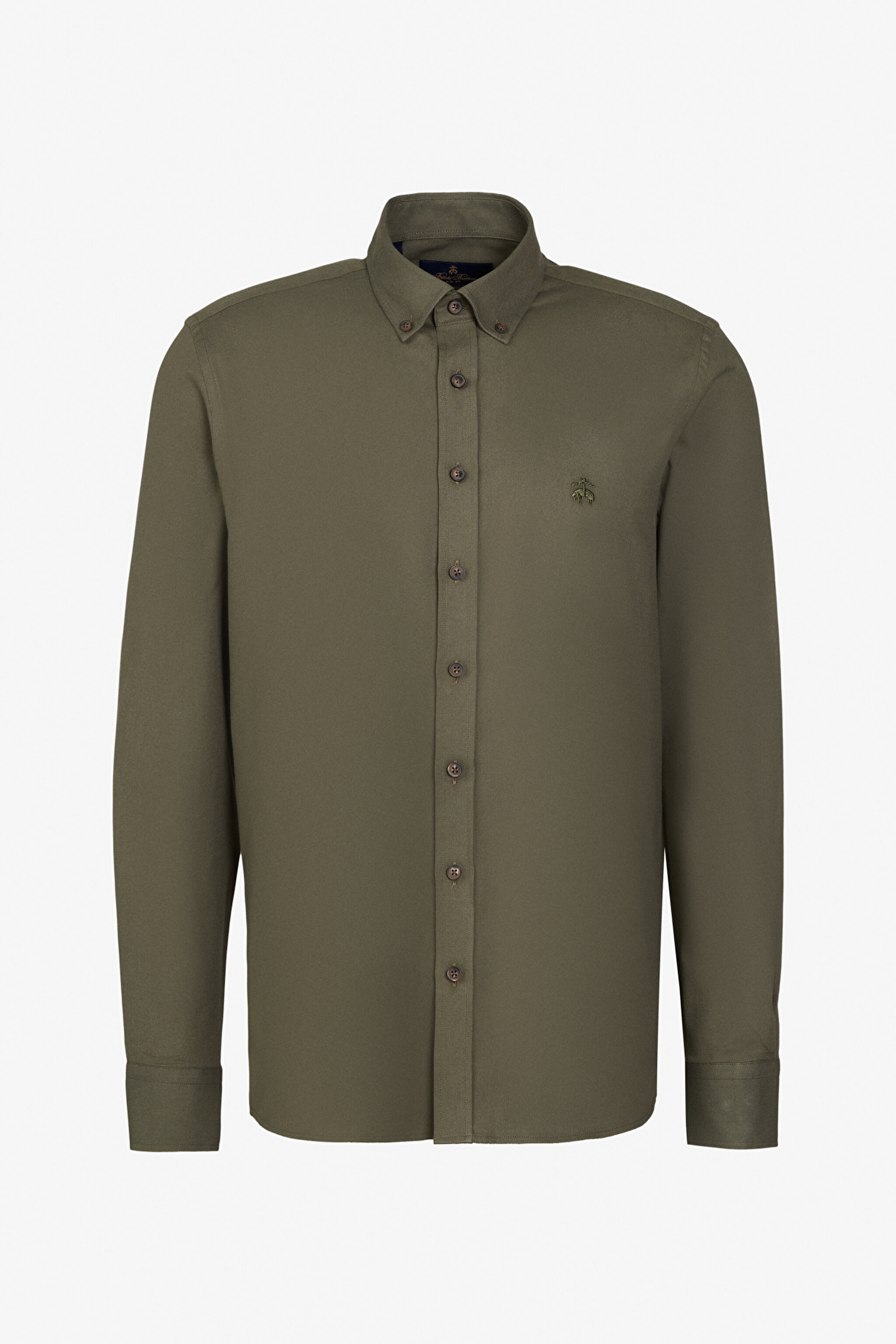 Pamuklu Slim Fit Düğmeli Yaka Gömlek - Haki