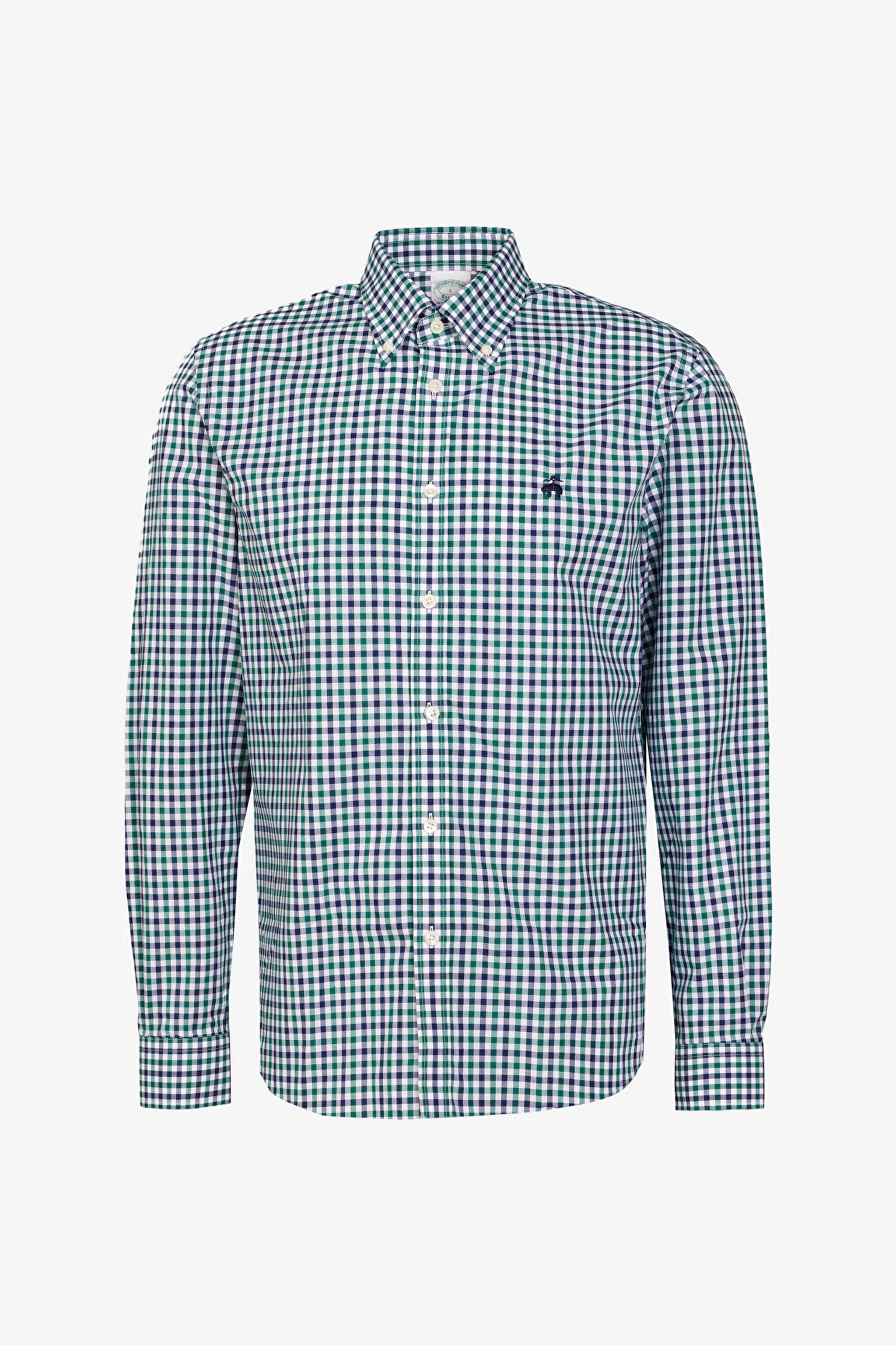 %100 Pamuk Slim Fit Düğmeli Yaka Desenli Gömlek - Yeşil Kareli