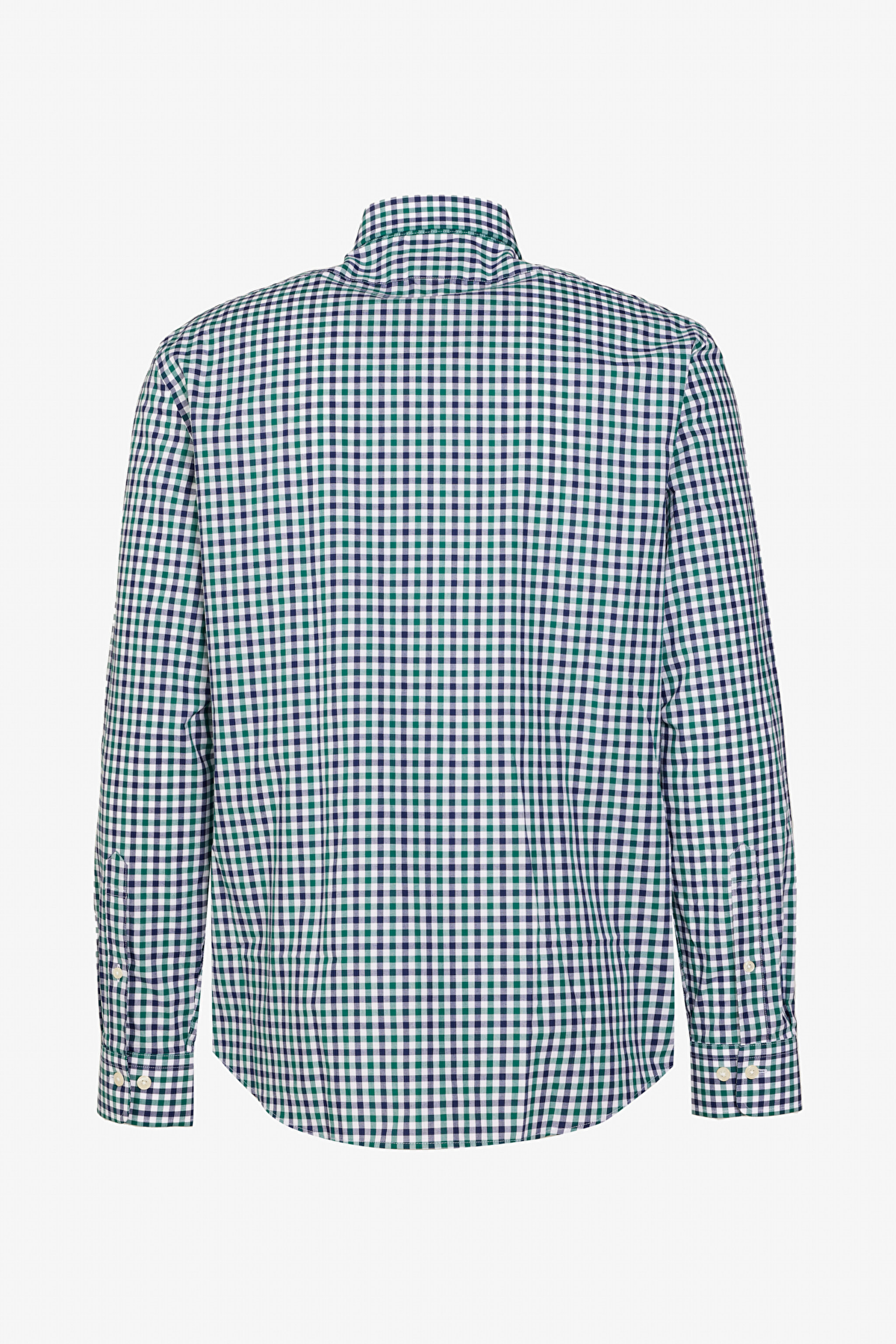 %100 Pamuk Slim Fit Düğmeli Yaka Desenli Gömlek - Yeşil Kareli (görsel 2)