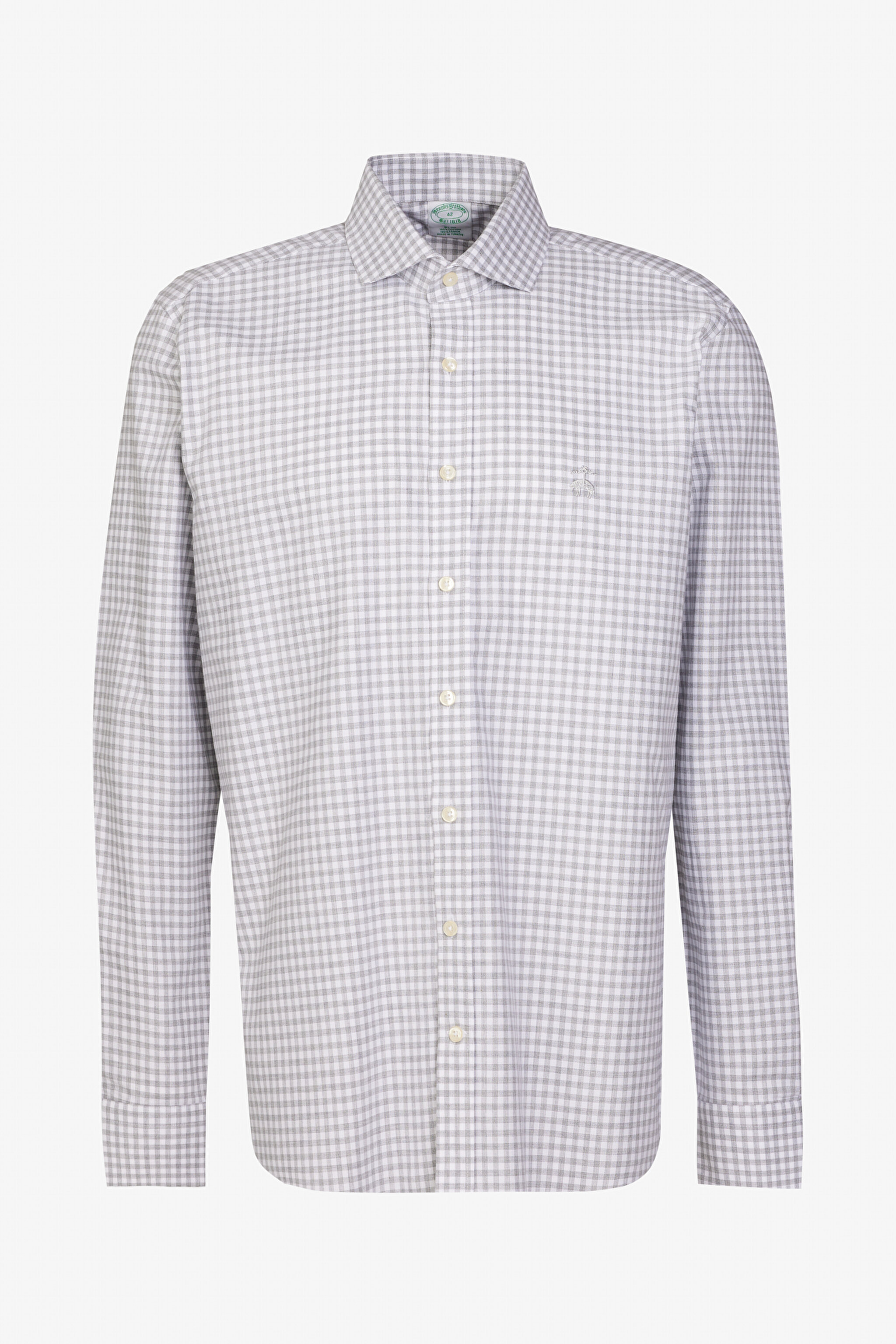 %100 Pamuk Slim Fit İtalyan Yaka Desenli Gömlek - Gri-Beyaz (görsel 6)