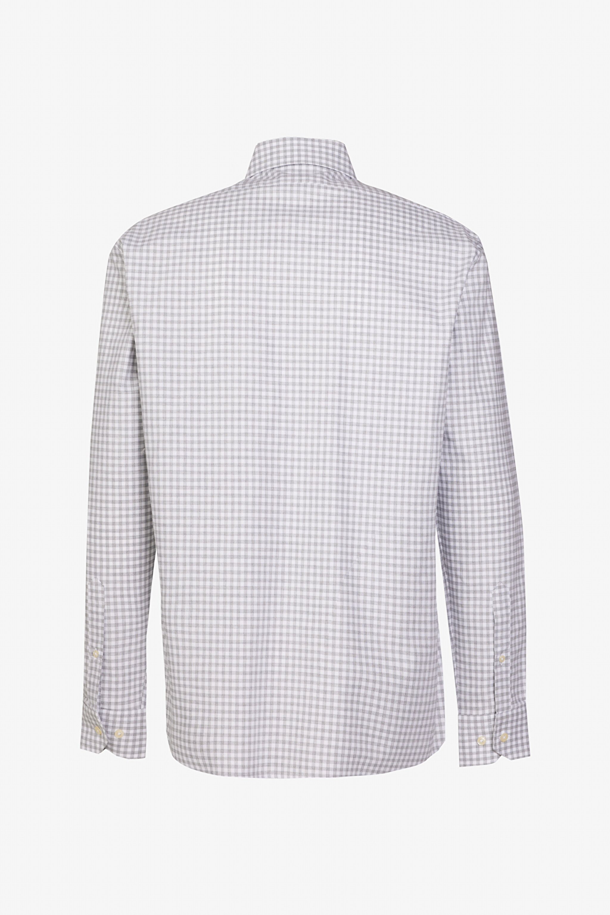 %100 Pamuk Slim Fit İtalyan Yaka Desenli Gömlek - Gri-Beyaz (görsel 7)