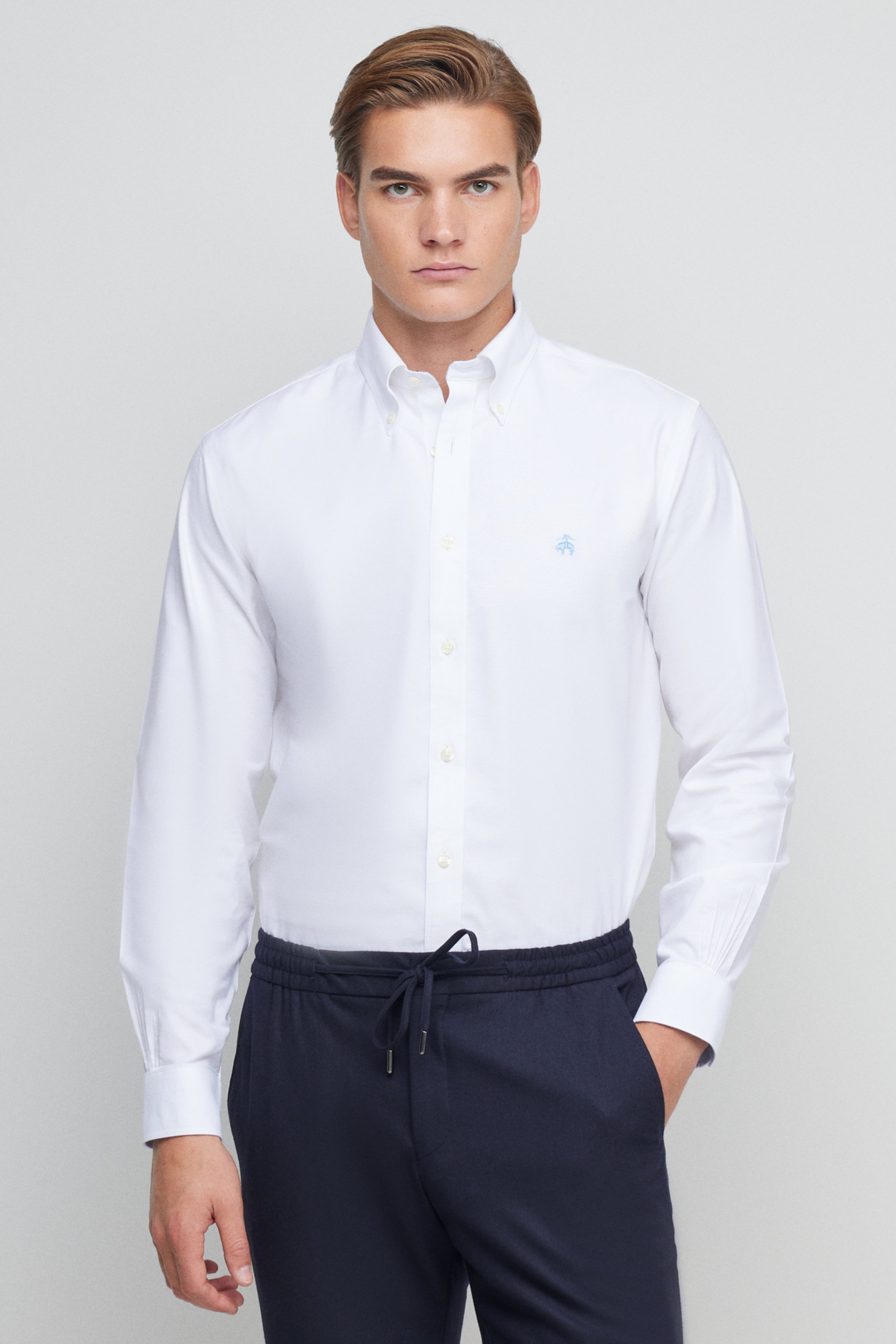 %100 Pamuk Slim Fit Düğmeli Yaka Gömlek - Beyaz