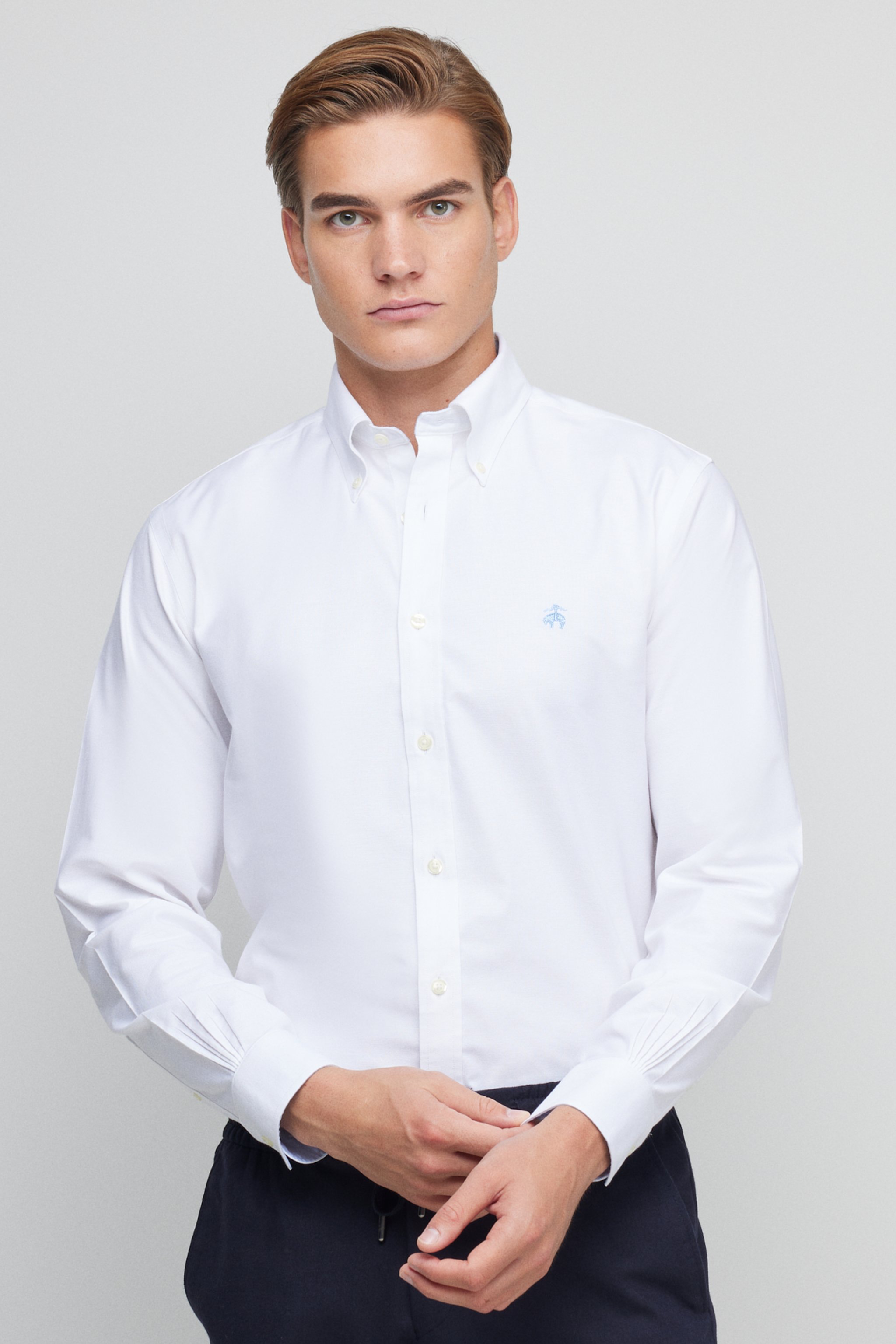 %100 Pamuk Slim Fit Düğmeli Yaka Gömlek - Beyaz (görsel 2)
