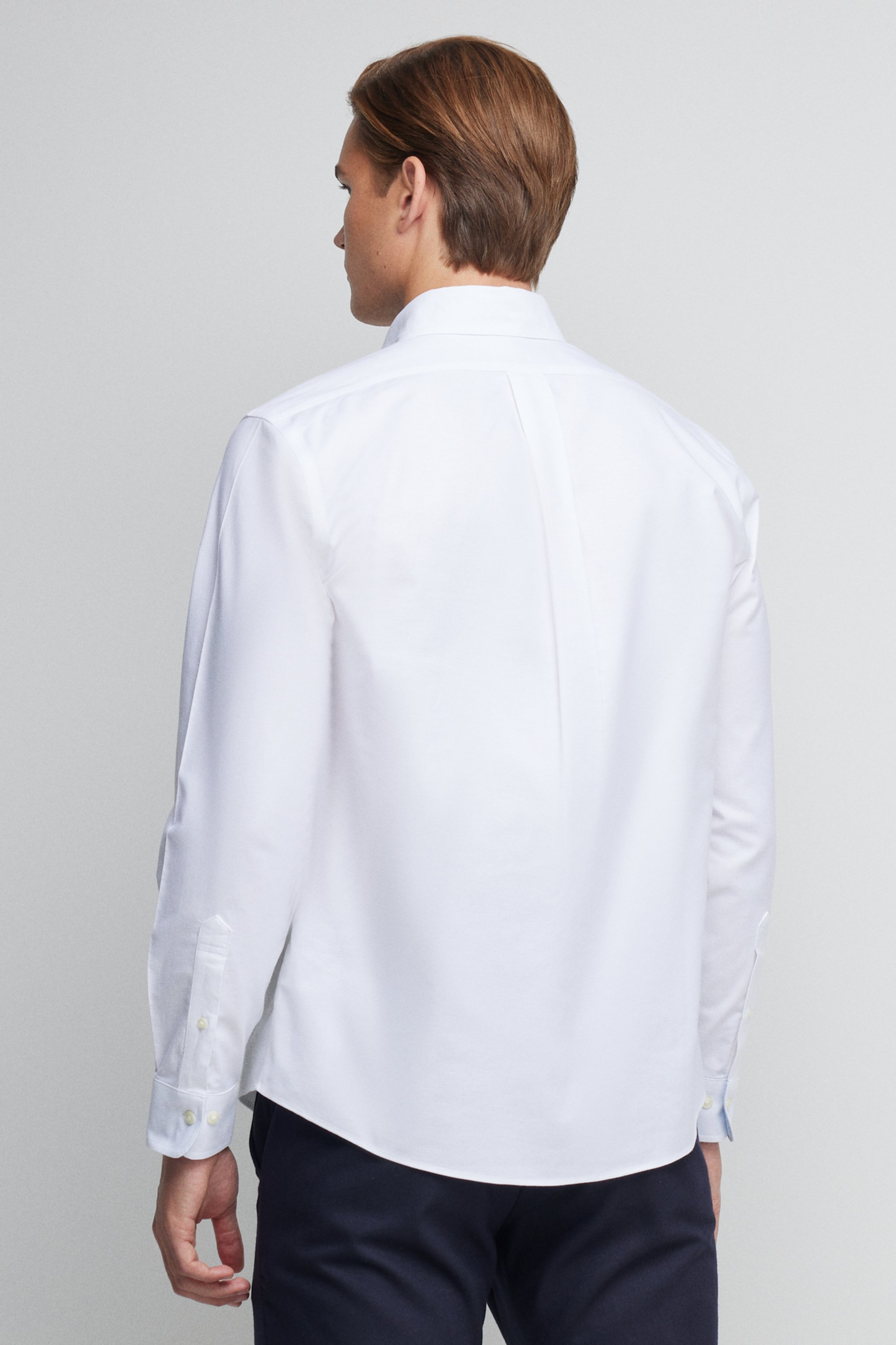 %100 Pamuk Slim Fit Düğmeli Yaka Gömlek - Beyaz (görsel 4)
