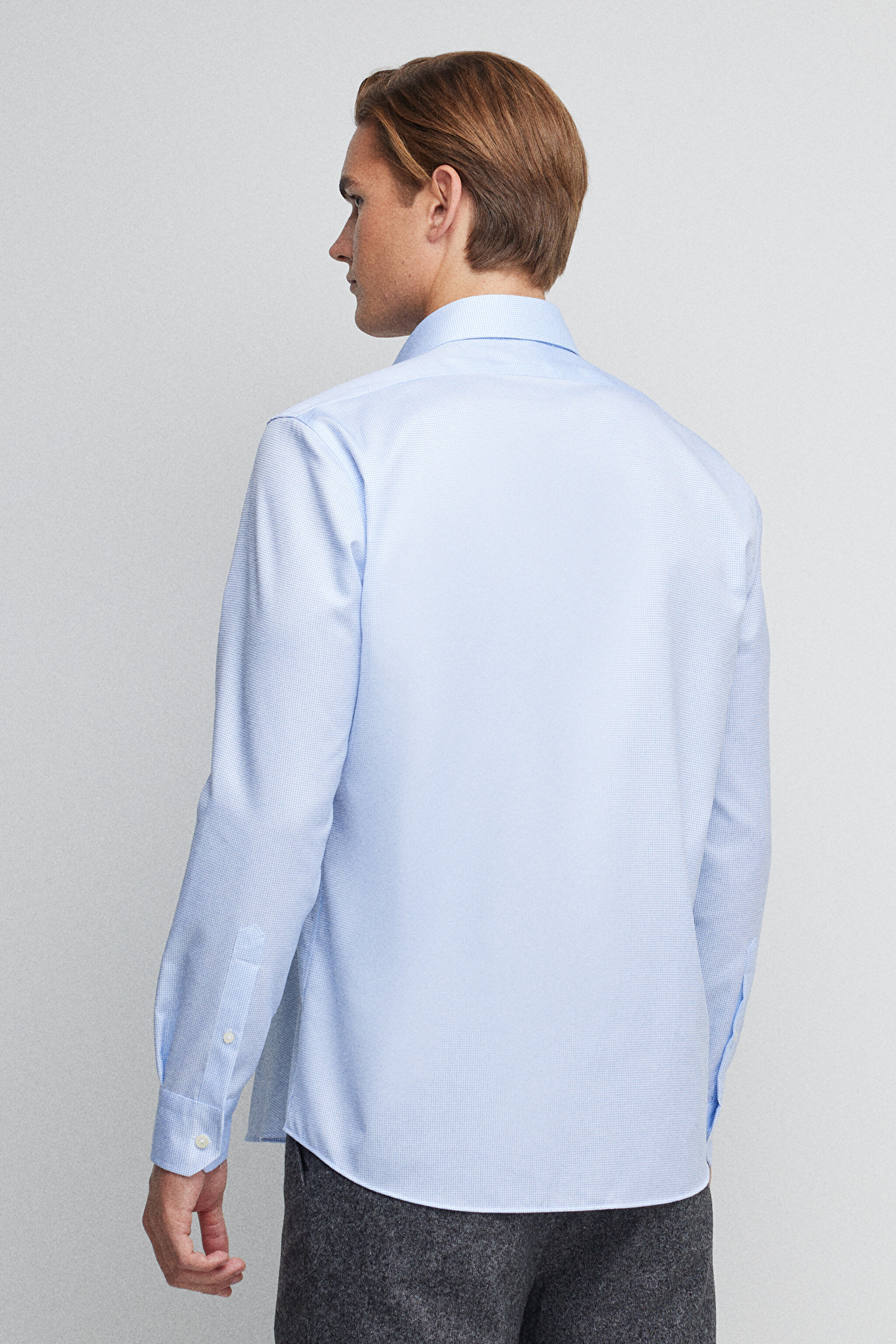 %100 Pamuk Slim Fit İtalyan Yaka Gömlek - Mavi (görsel 4)
