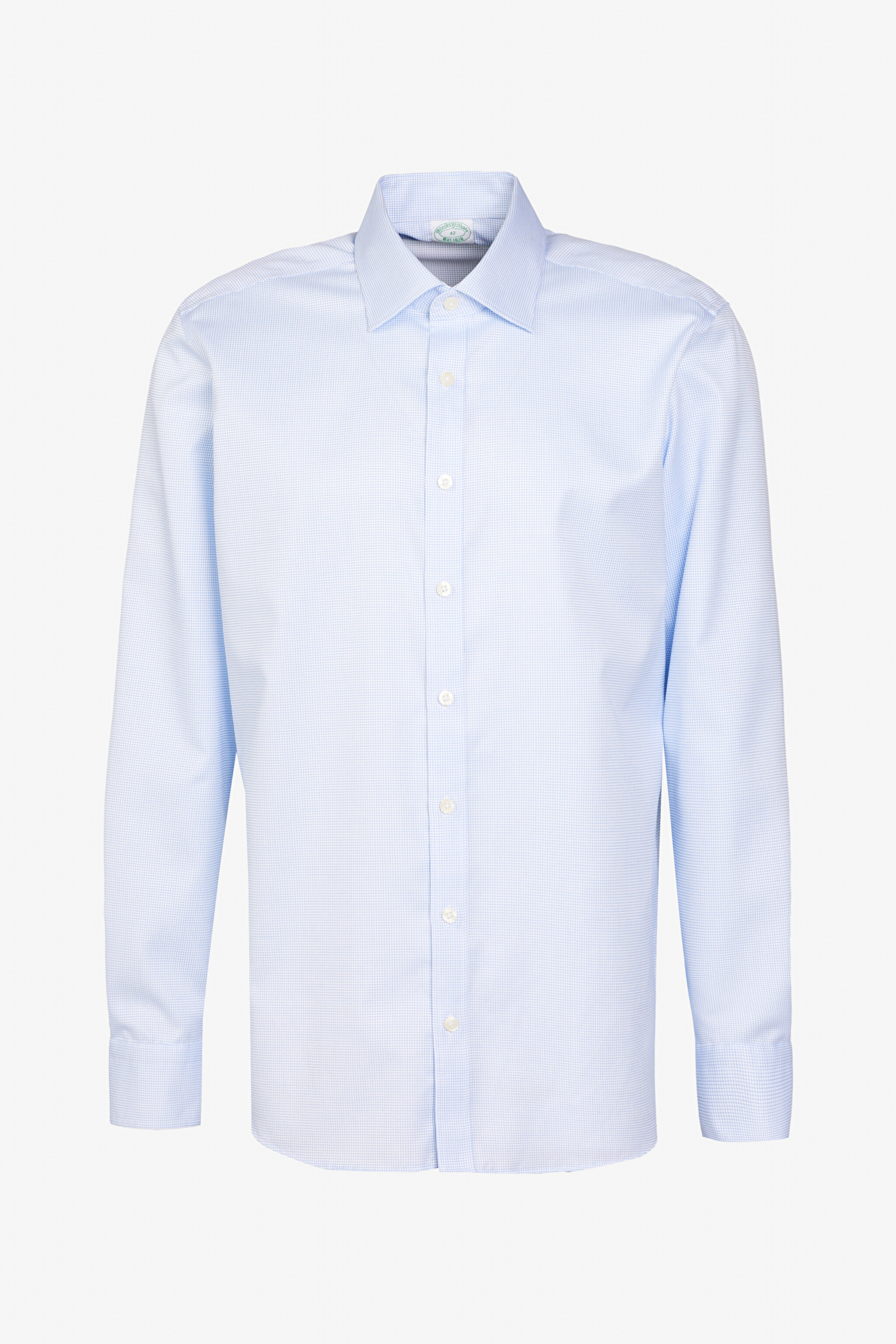 %100 Pamuk Slim Fit Klasik Yaka Desenli Gömlek - Beyaz-Mavi (görsel 5)